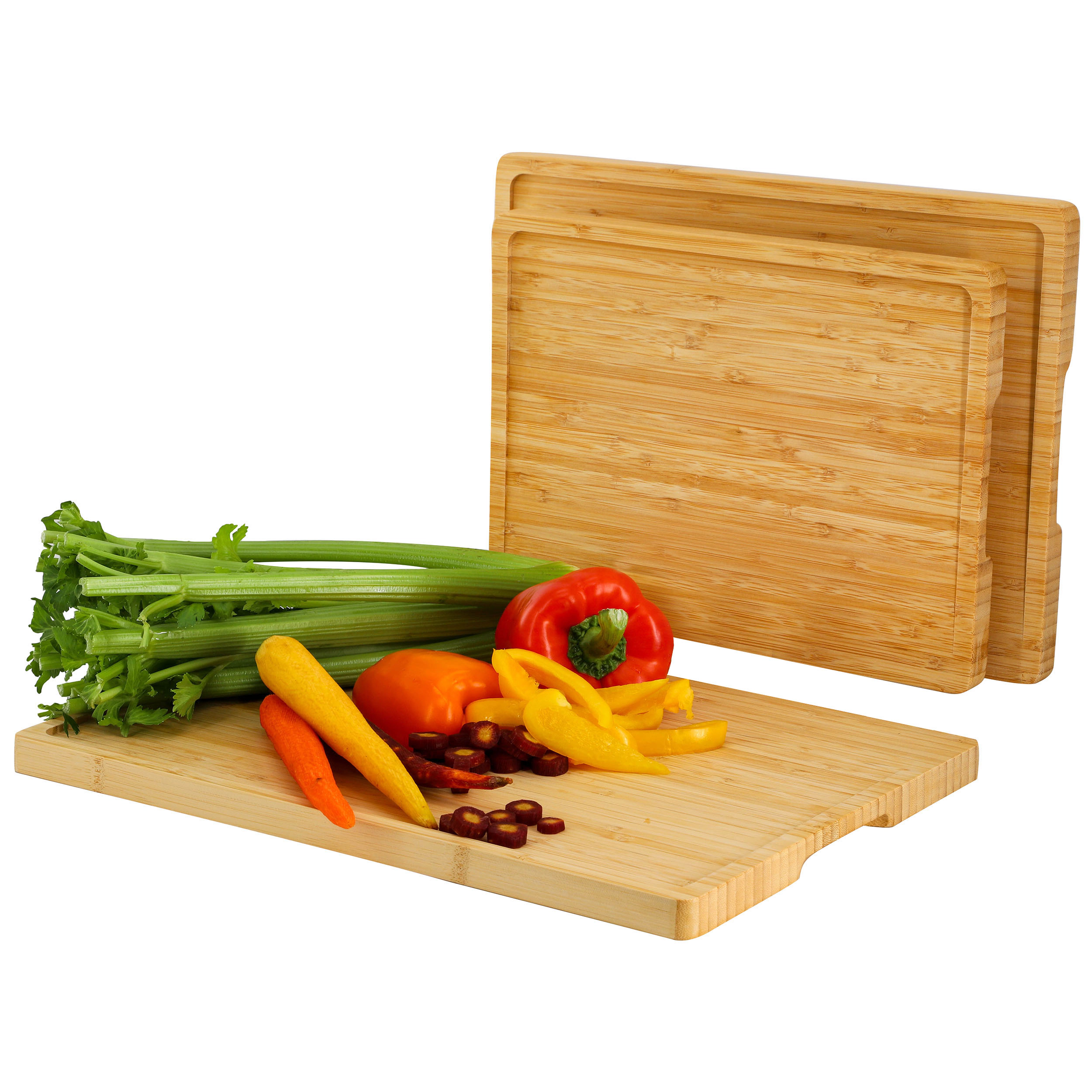 MegaChef 3 Piece Natural Bamboo Cutting Board Set