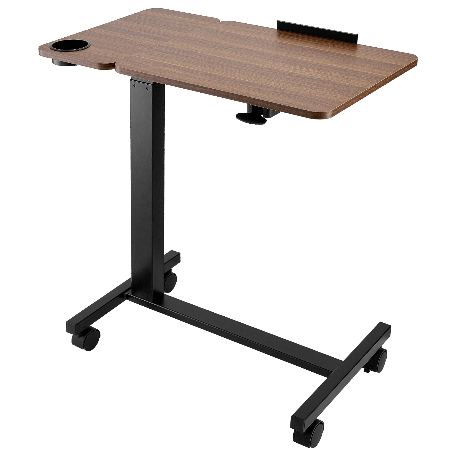 HONGGE Height-Adjustable Overbed Table on Wheels, Tilting Rolling Laptop Desk with Cup Holder for Bed