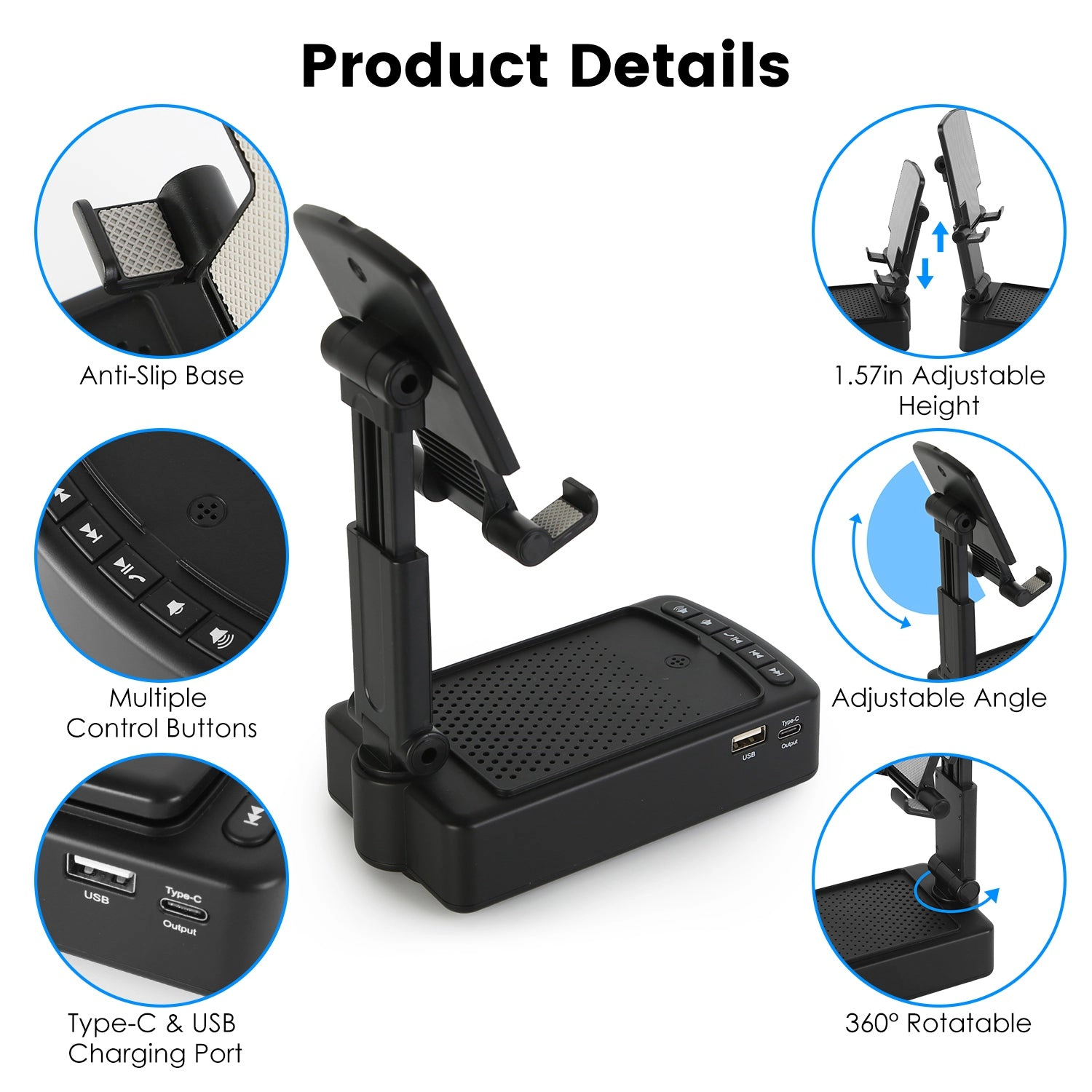 GBruno 3-in-1 Phone Stand With Wireless Speaker