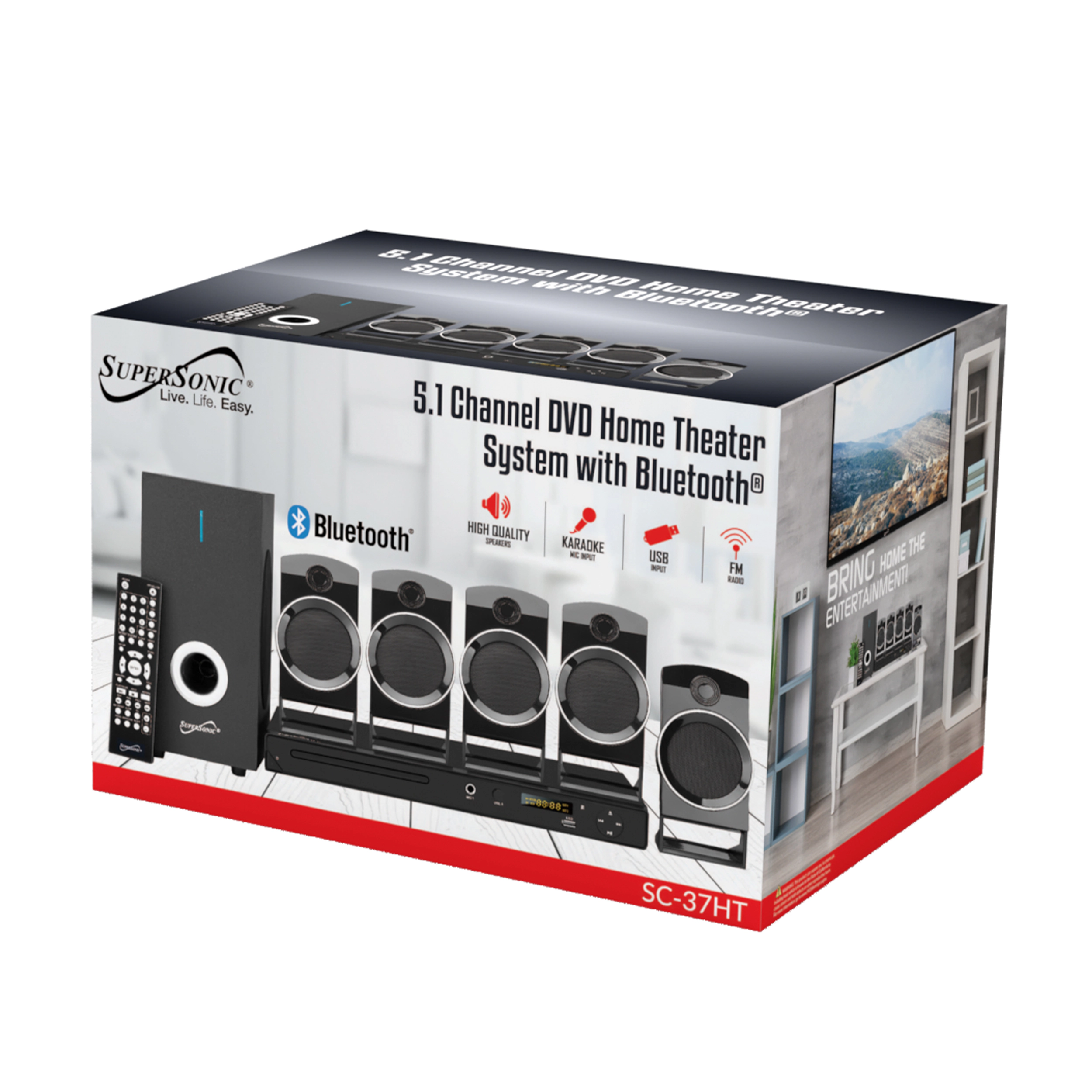 Supersonic 5.1 Channel DVD Home Theater System with USB Input and Karaoke Function