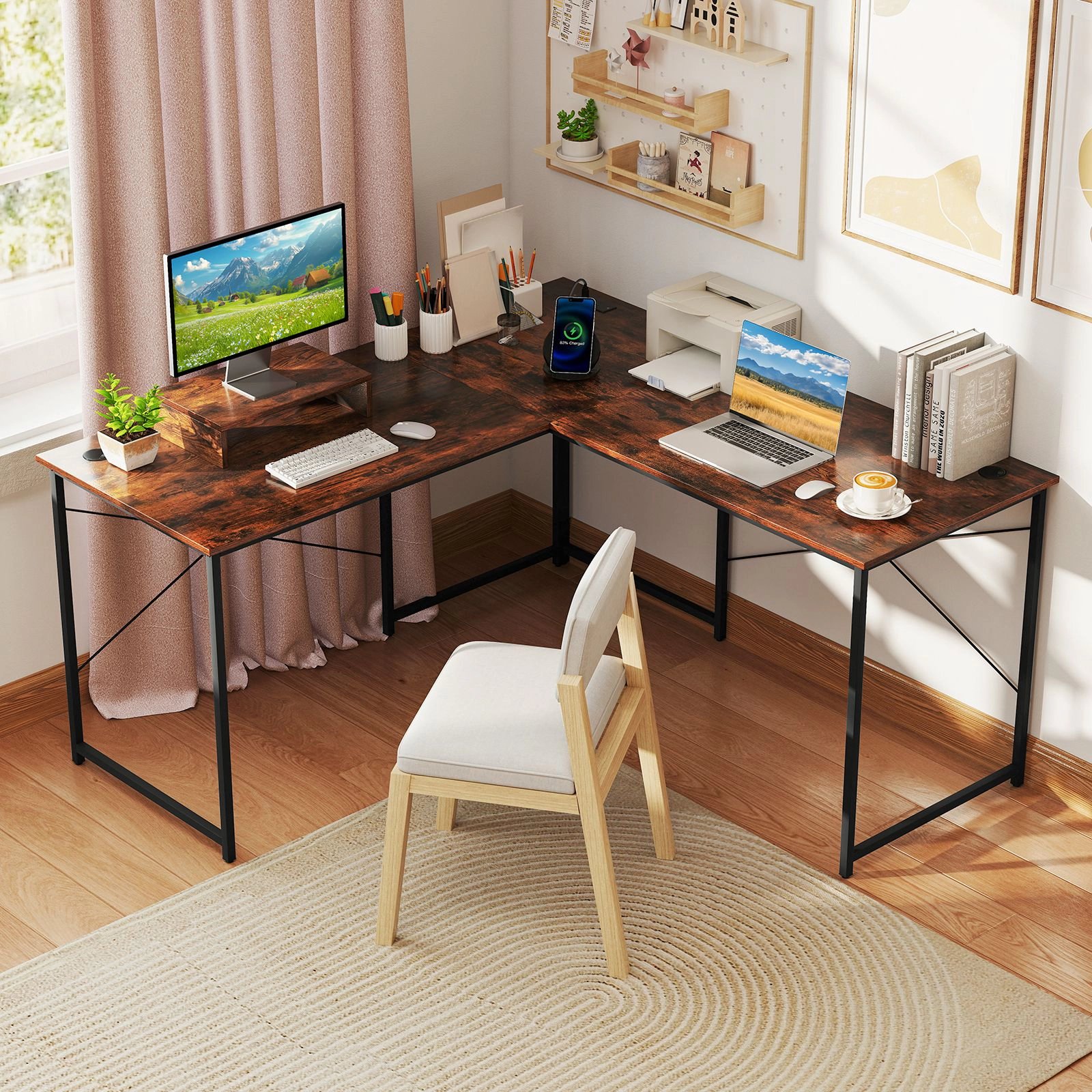 SlickBlue Reversible L-Shaped Computer Desk with Monitor Shelf