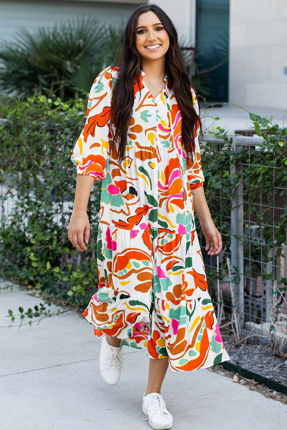 Threaded Pear Women's Alanna Floral Tiered Maxi Dress