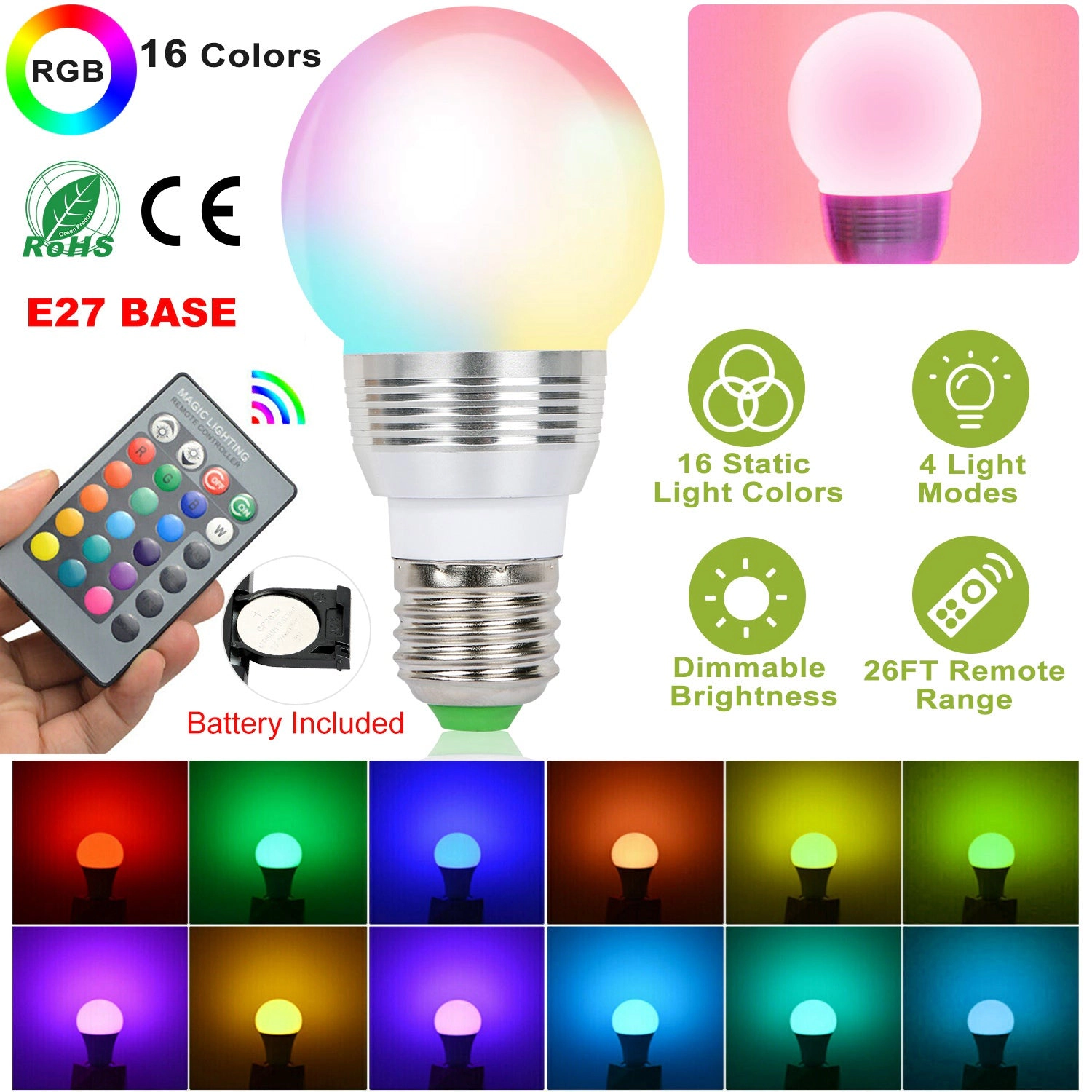 GBruno 16-Color LED Bulb With Remote Control