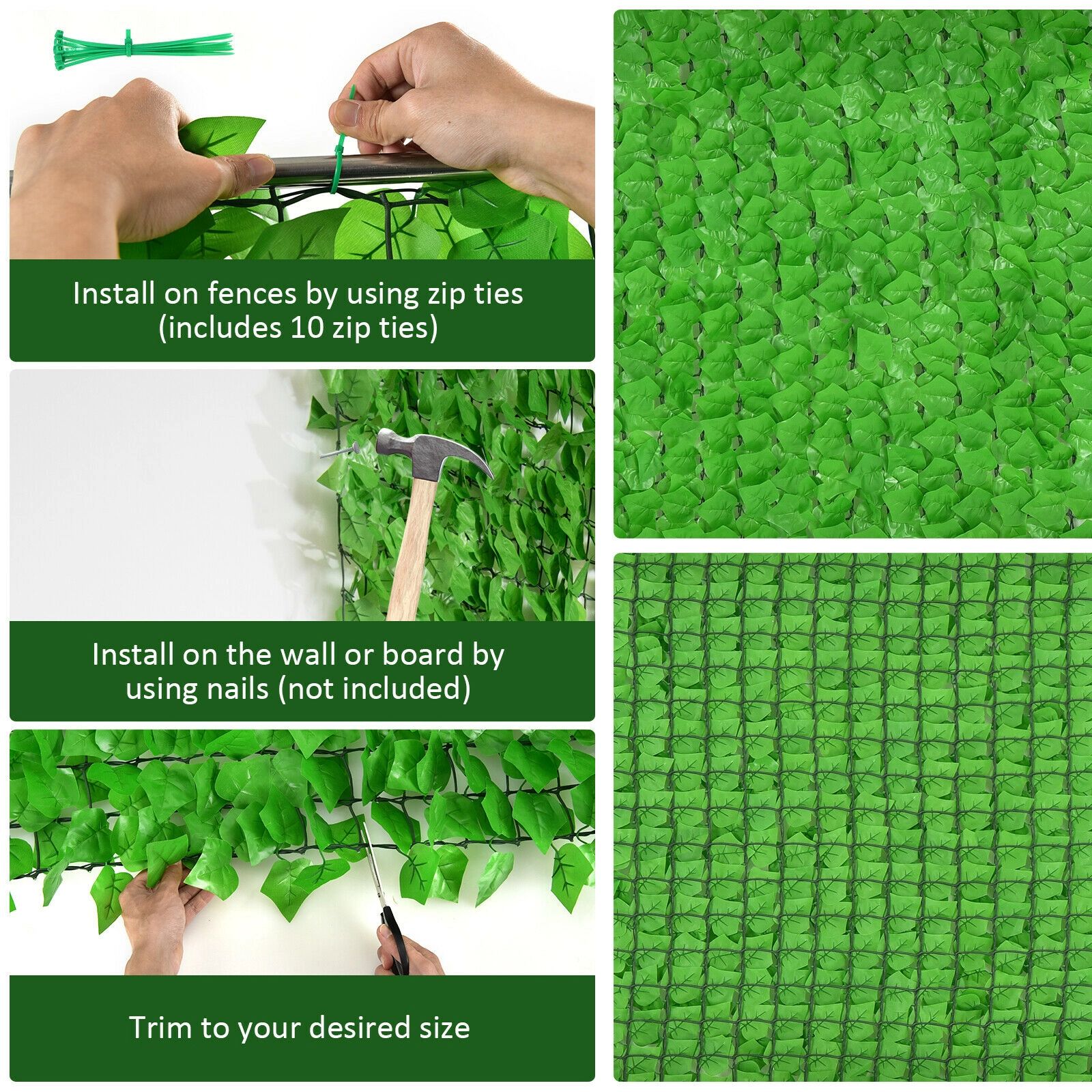 SUGIFT Artificial Ivy Privacy Garden Trellis Fence 118 x 39.4-in Panel 32.3-sq-ft Coverage Light Green Polyester Fabric