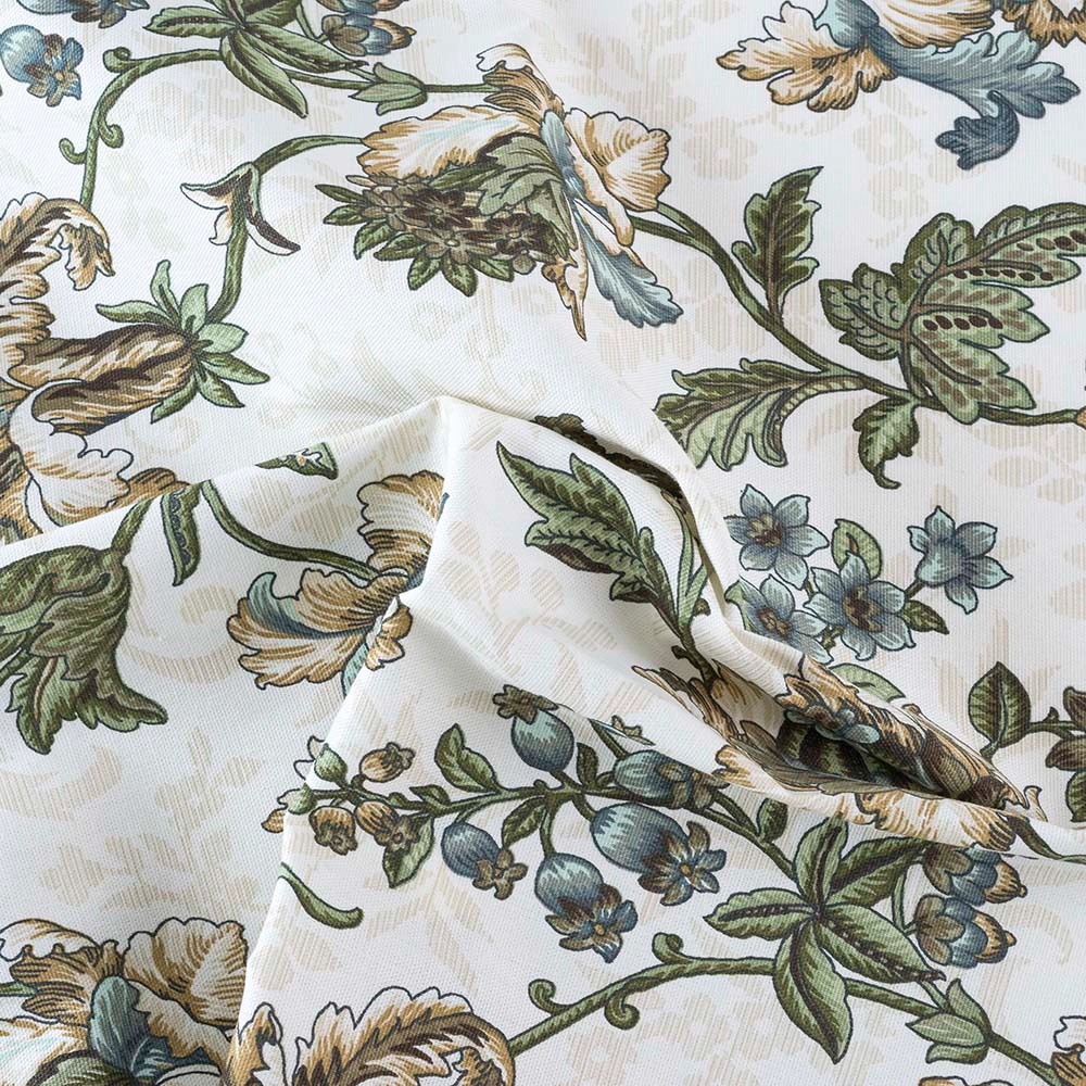 Ellis Curtain Madison Floral Design Printed Natural Ground 3" Rod Pocket 56" x 63" Tailored Panel Pair Blue