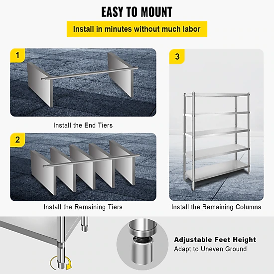 Flynama 5 Tier 36.3 x 16.3 x 71.4 in Shelves 2000 LBS Adjustable Heavy Duty Utility Rack for Garage Warehouse Kitchen