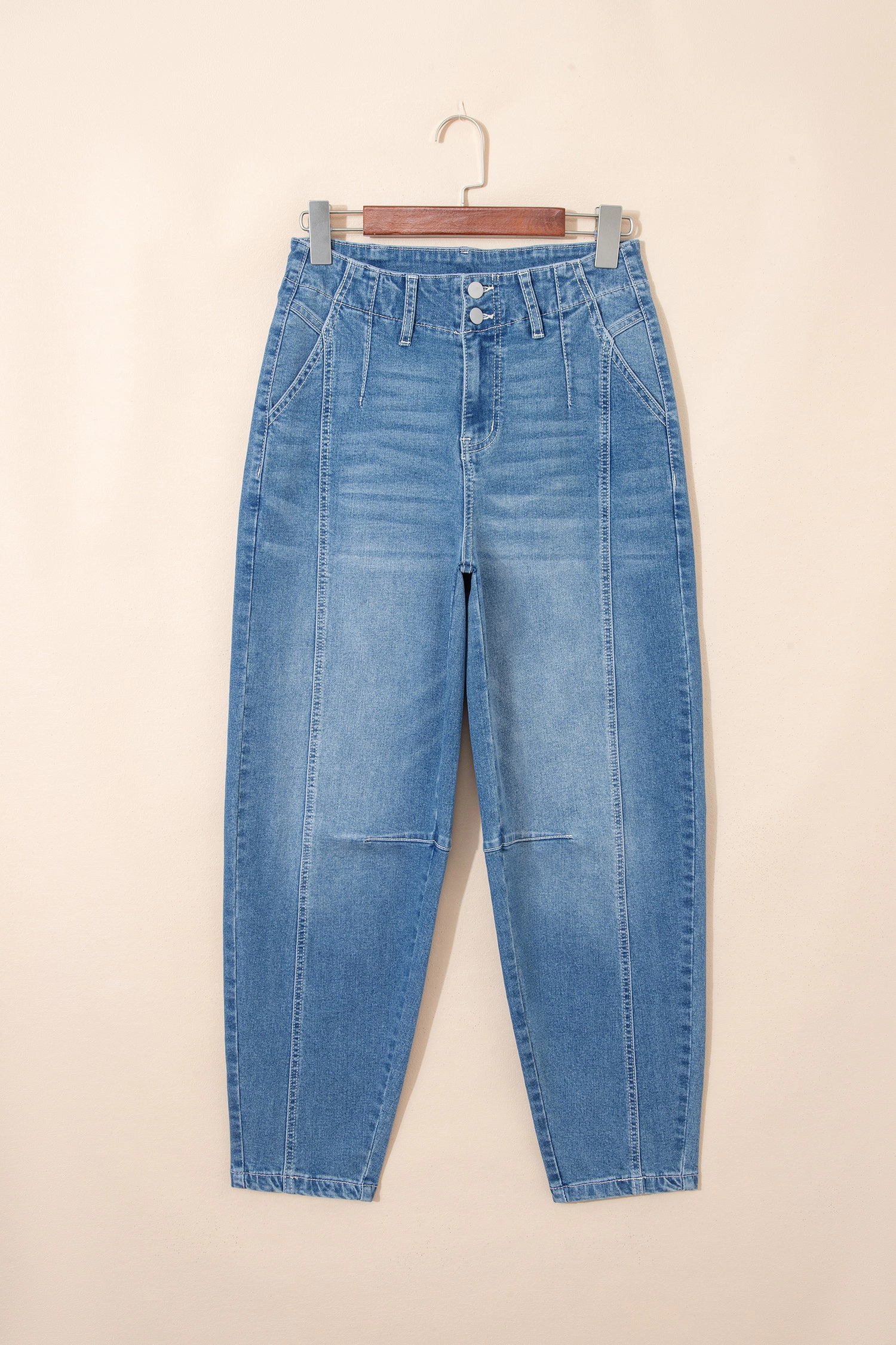 Threaded Pear Womens Hana Wash Cuffed Barrel Jeans - Mid Rise Sky Blue