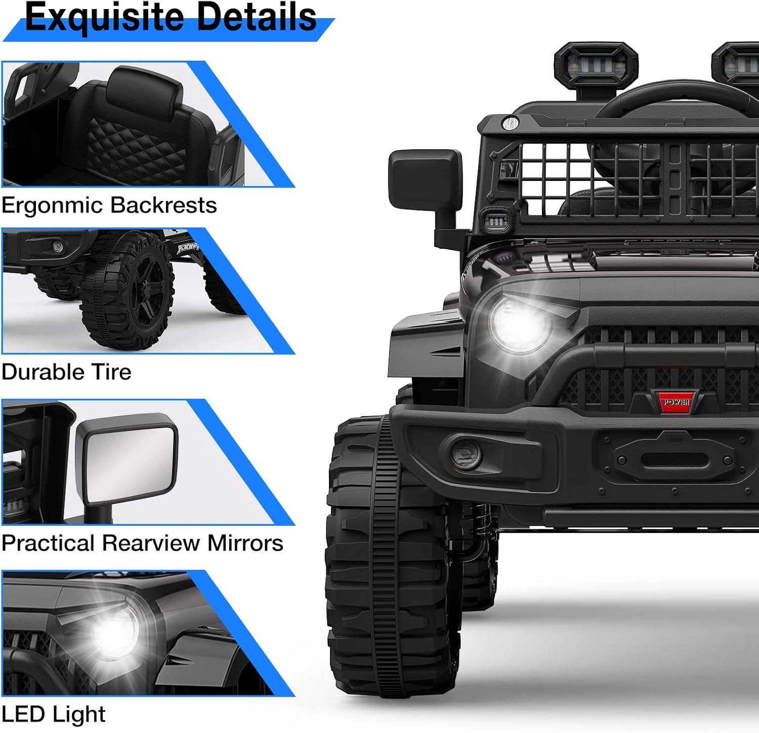 12V Kids Ride On Truck, Battery Powered Electric Car w/Remote, 3 Speeds, Spring Suspension, Headlights & Music for 3-8