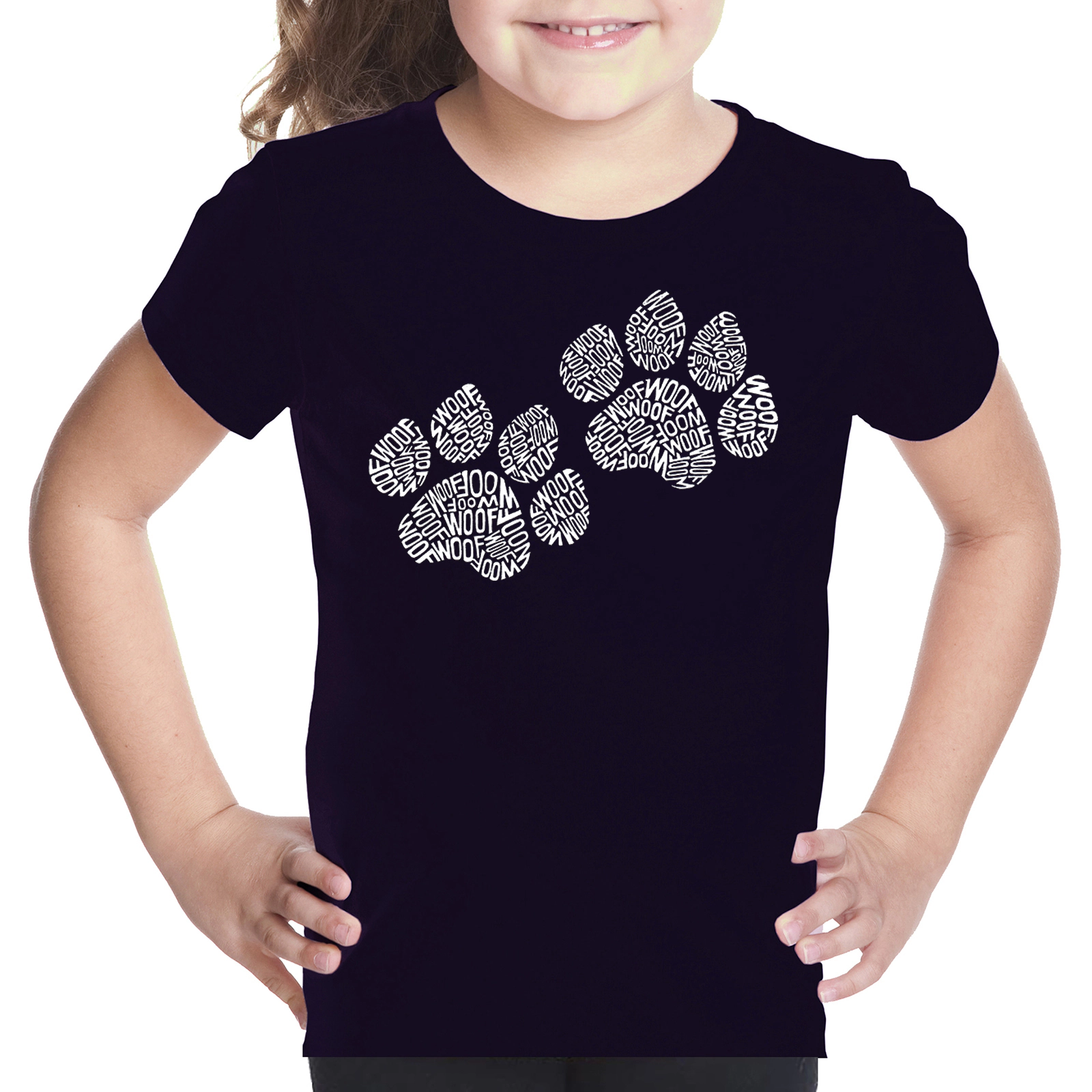 LA Pop Art Girls Word T-Shirt - Woof Paw Prints