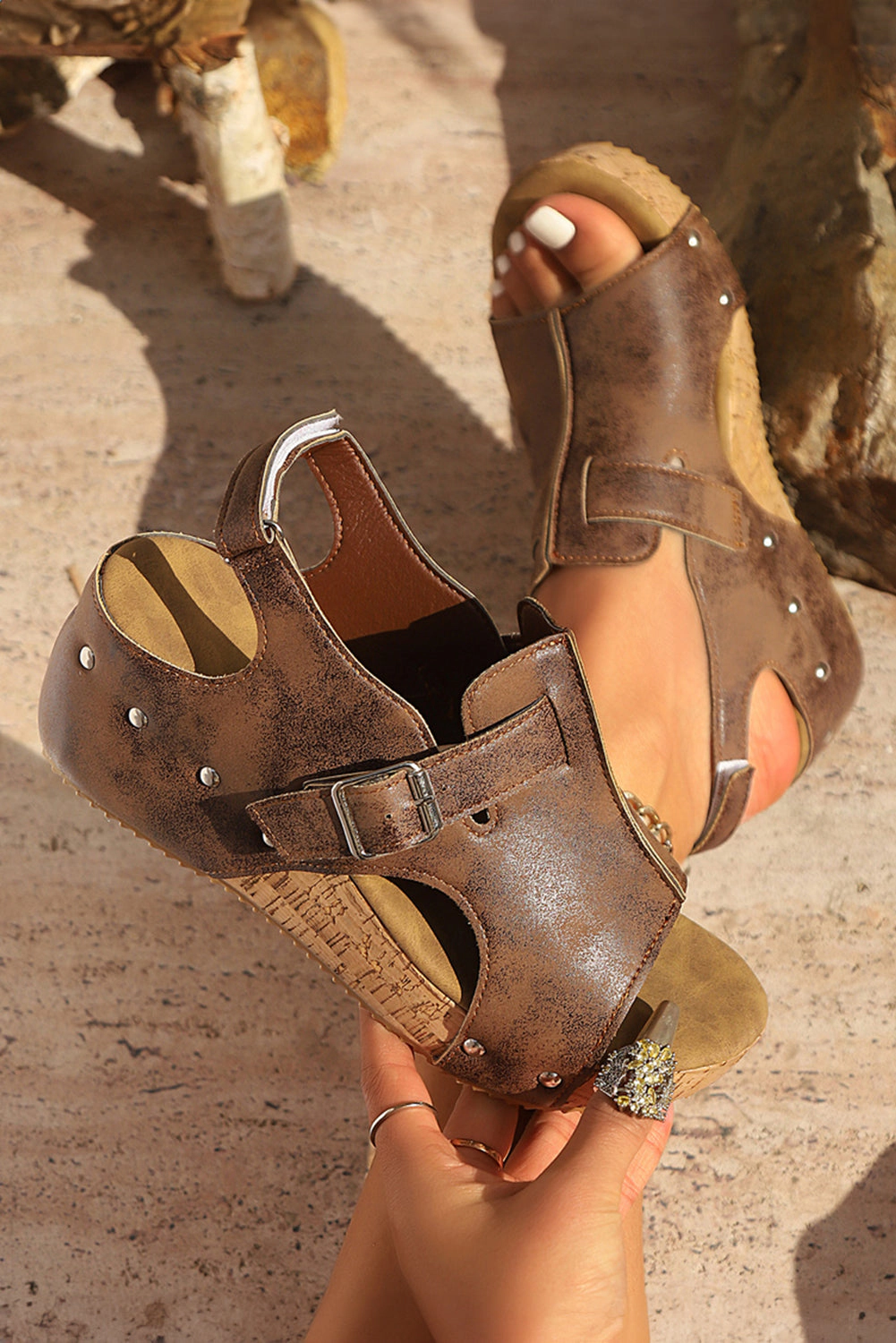 Threaded Pear Women's Camila Cut Out Buckle Platform Sandals