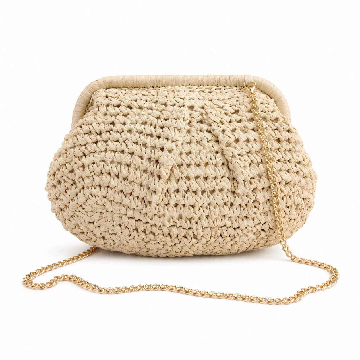 Alilang Women's Woven Straw Crossbody Bag Small Chain Shoulder Handbag with Flap Closure, Khaki