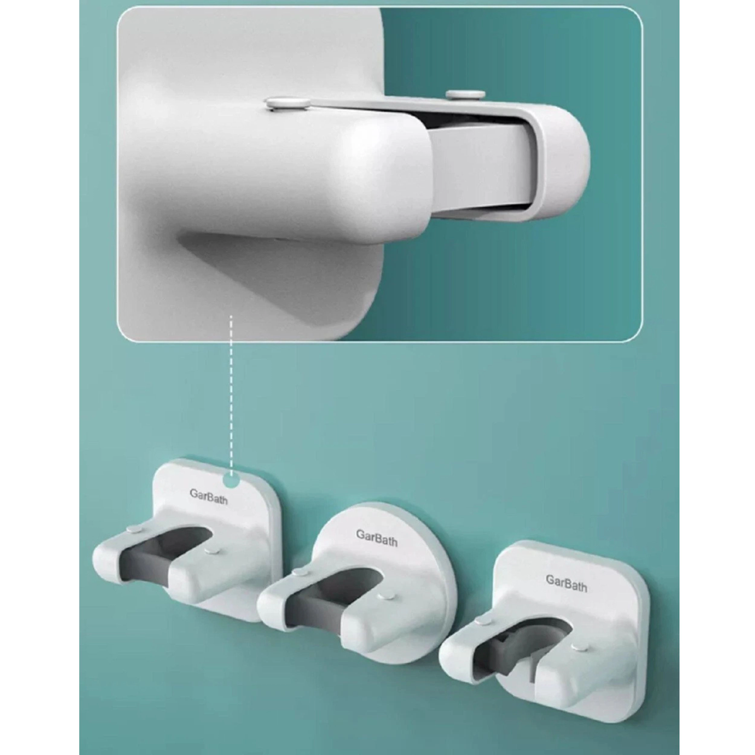 Home Collection Pack of 3 Self-Adhesive Broom Holder Wall Mount Mop Gripper Rack