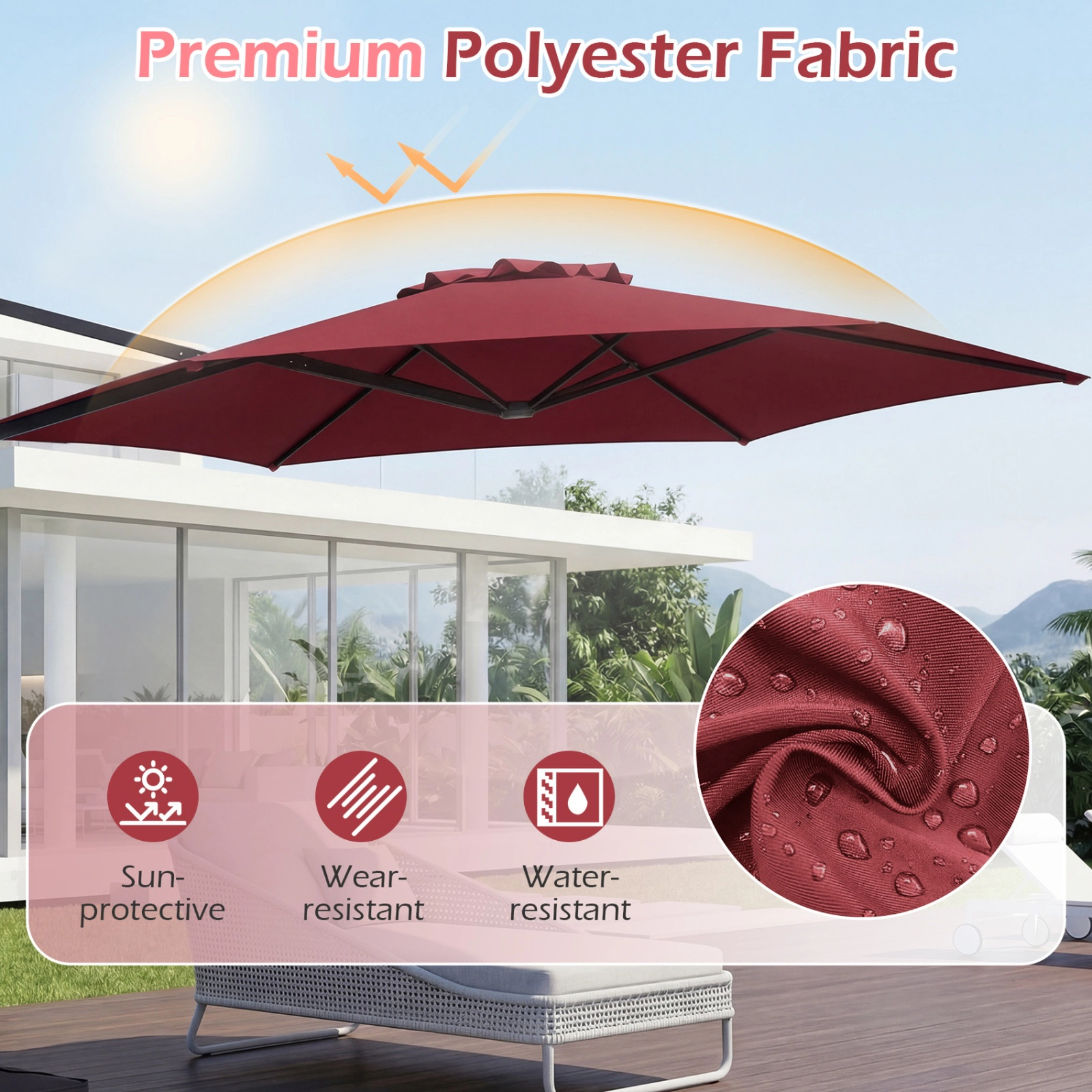 SUGIFT 10-ft 360° Rotating Cantilever Patio Umbrella with Vented Polyester Canopy and Cross Base Wine