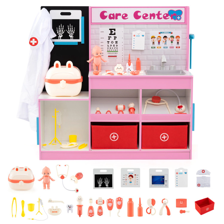 Hivvago Play Doctor's Office Wood Medical Center Toy Set with Examine Region