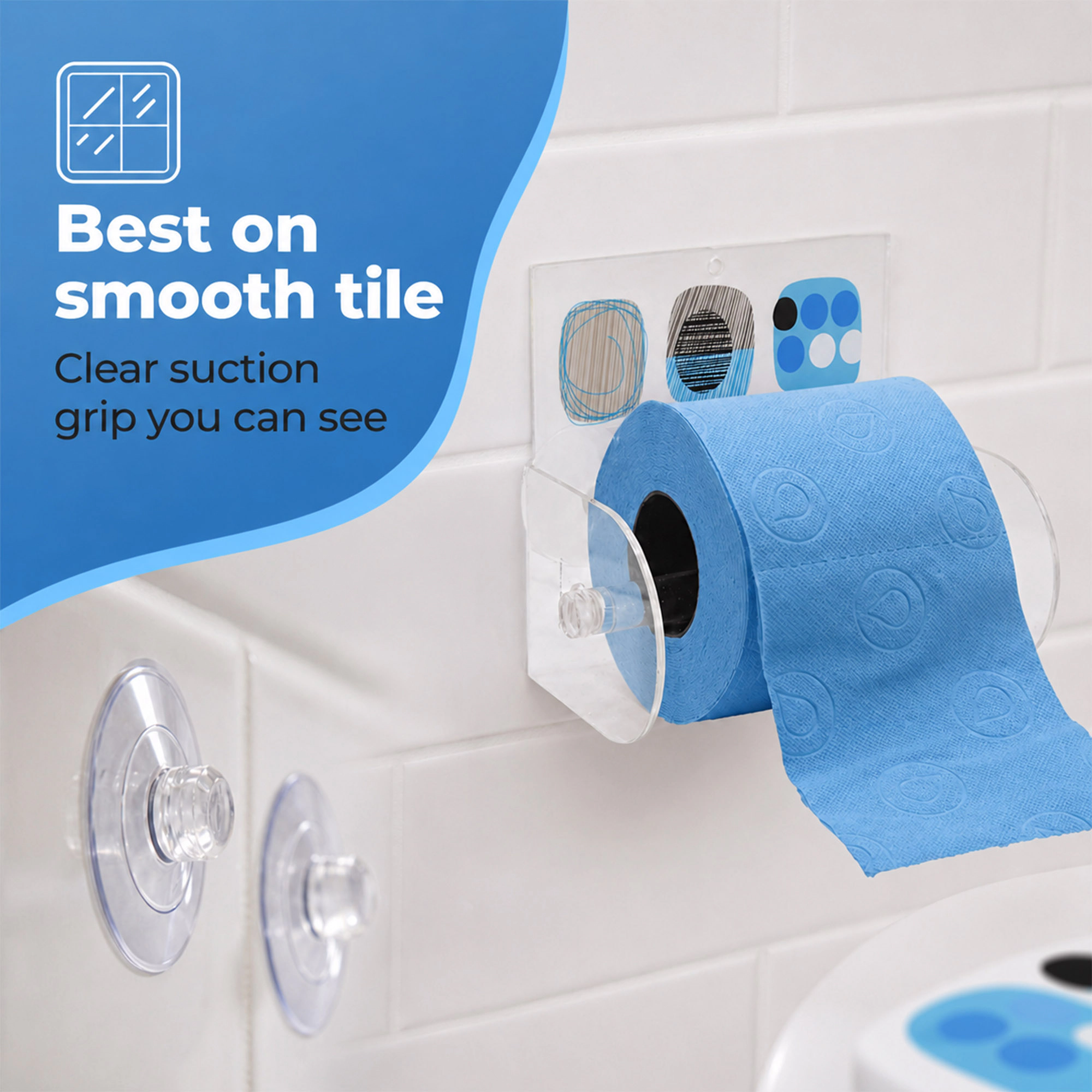Evideco French Home Goods Printed Acrylic No-Drill Suction Toilet Paper Holder - Open Front