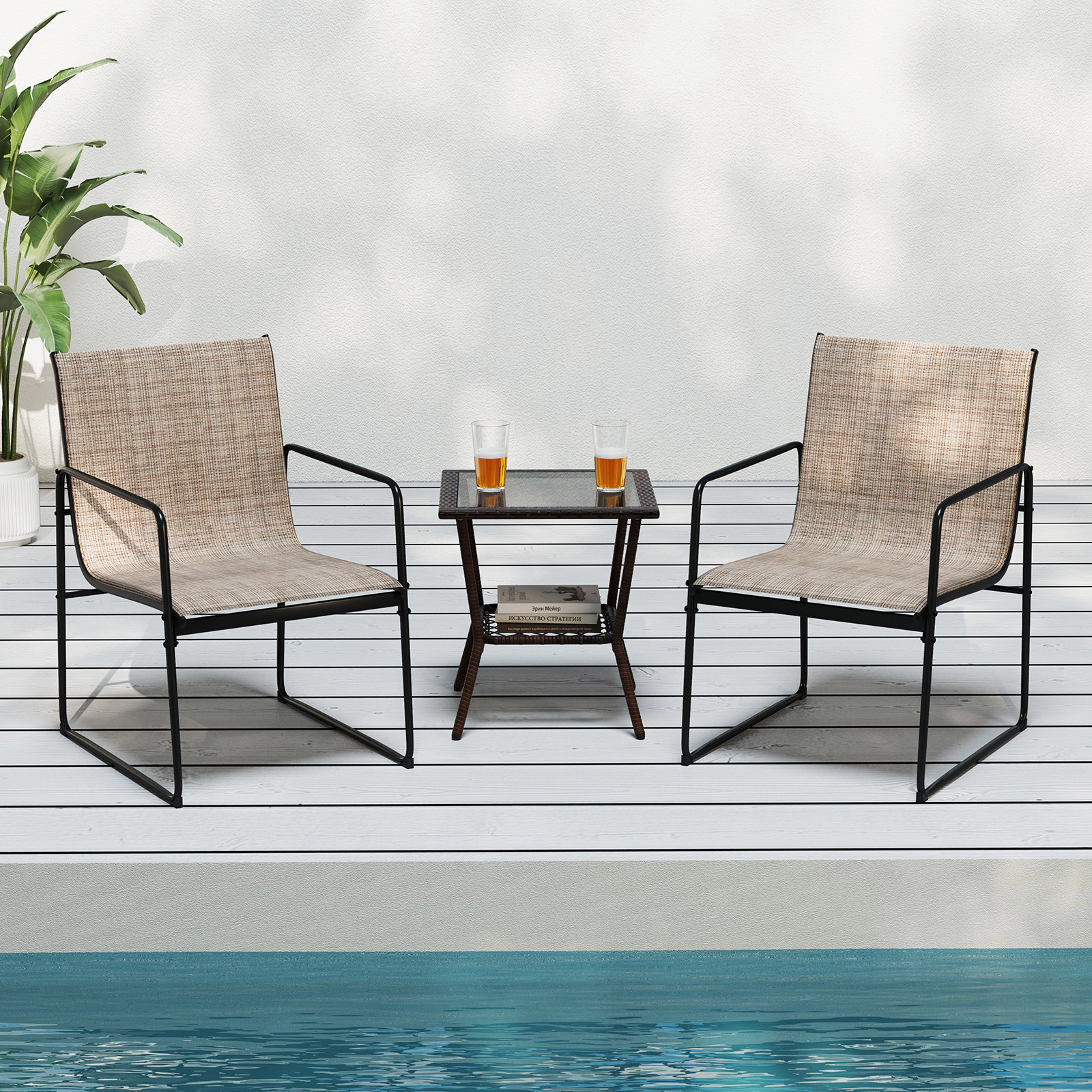 LJG Outdoor Dining Chairs Set of Patio Furniture Chair with Breathable Seat and Backrest