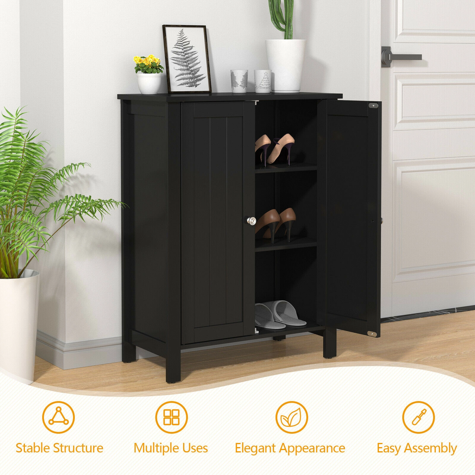 SlickBlue Freestanding MDF Storage Cabinet with 2-Tier Adjustable Shelving