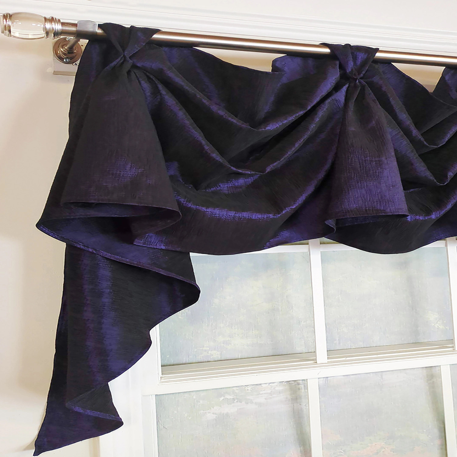 RLF Home Crinkle Taffeta 3-S Victory 100% Polyester Tab Top Swag Window Curtain 54" x 25" Navy