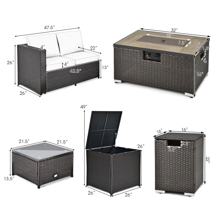 Hivvago 6 Pieces Outdoor Wicker Furniture Set With 32 Inch Propane Fire Pit Table