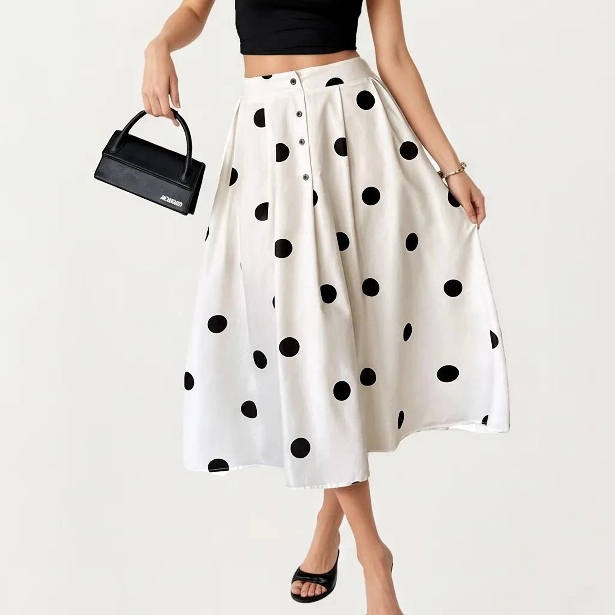 Anna-Kaci Womens Polka Dot Button-Front A-Line Midi Skirt
