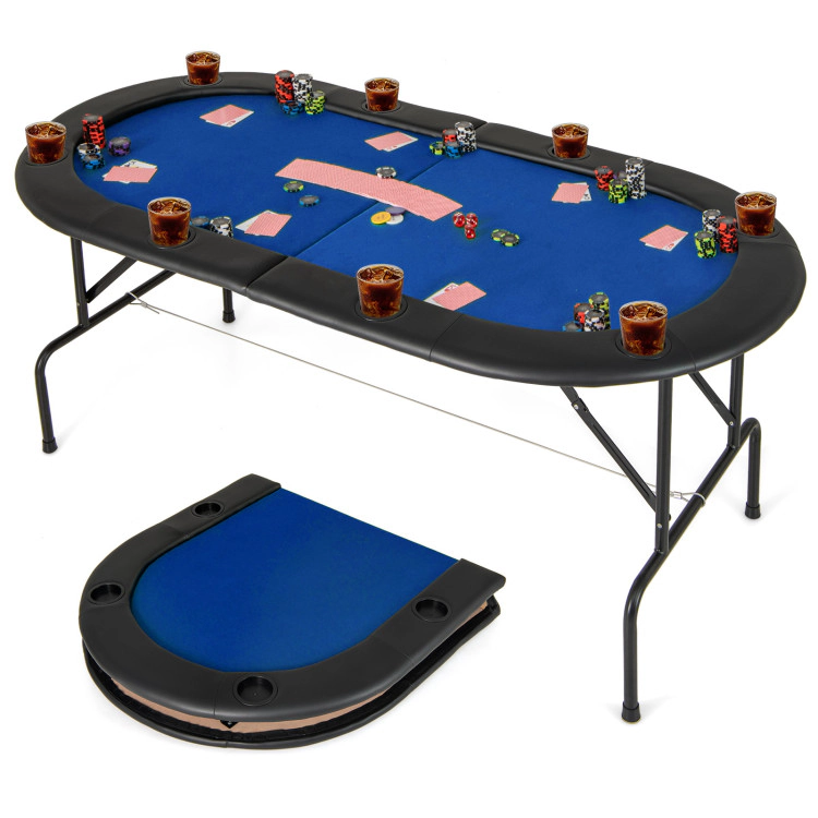 SUGIFT Quick-Folding 8-Player Texas Holdem Poker Table with Padded Armrests 220-lb Capacity 55-lb Table Net Weight Blue