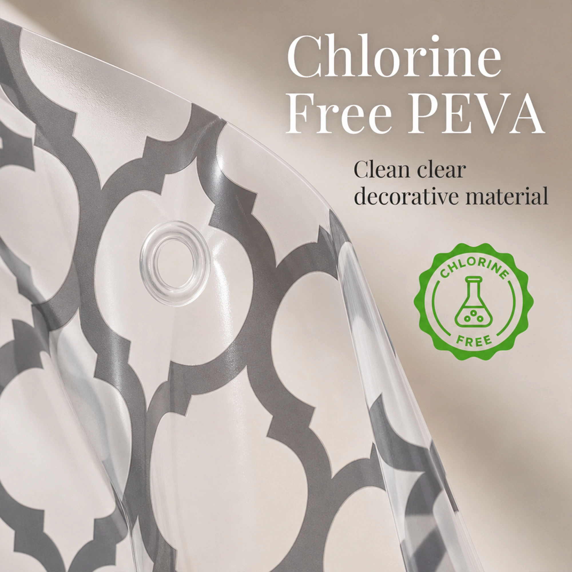 Evideco French Home Goods Clear Shower Curtain Black Arabesque Print Waterproof PEVA Liner