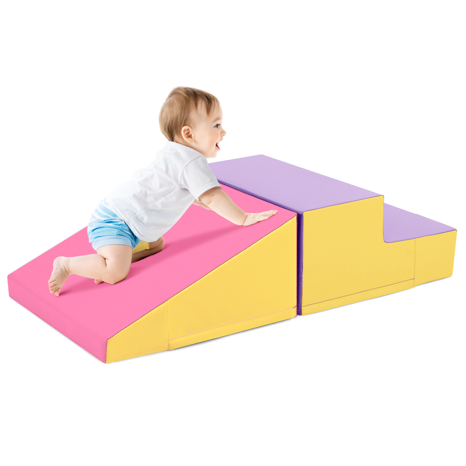 LJG 2-Piece Step and Slide Climber for Infants and Toddlers Baby Soft Play Set Foam Blocks