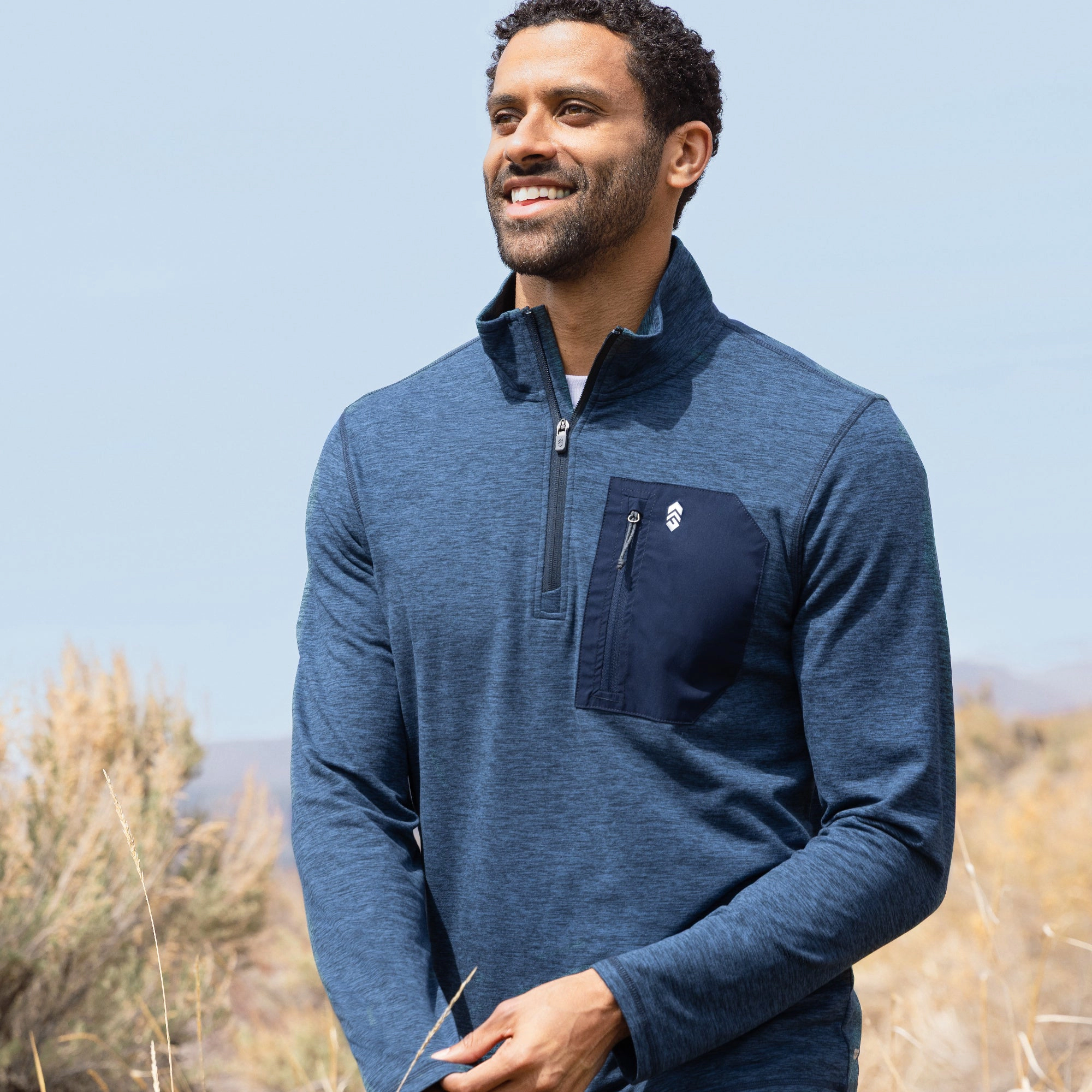 Free Country Men's Sueded Spacedye Quarter-Zip Long Sleeve Shirt