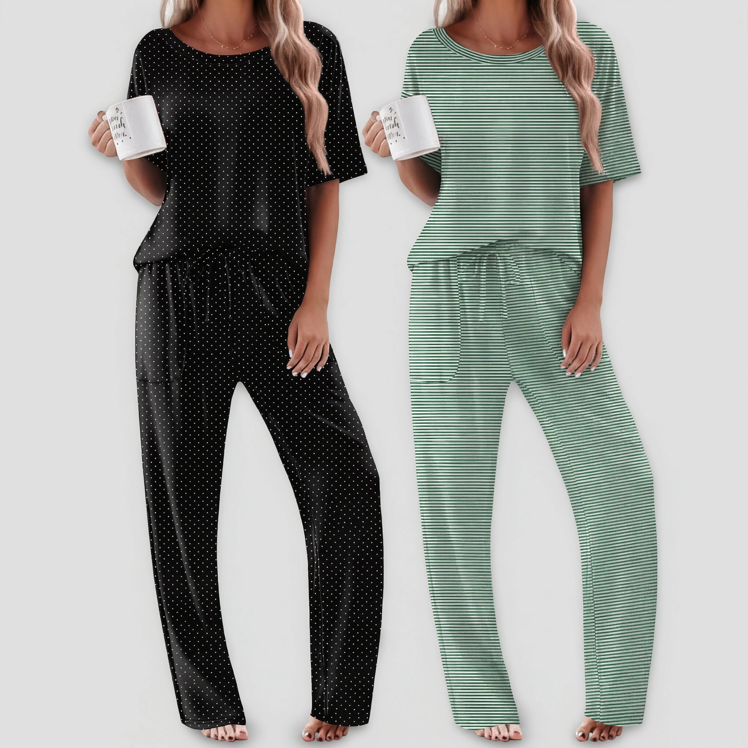 Ekouaer Pajamas for Women Cozy Loungewear Sleepwear Short Sleeve Long Pants Set Matching Pjs