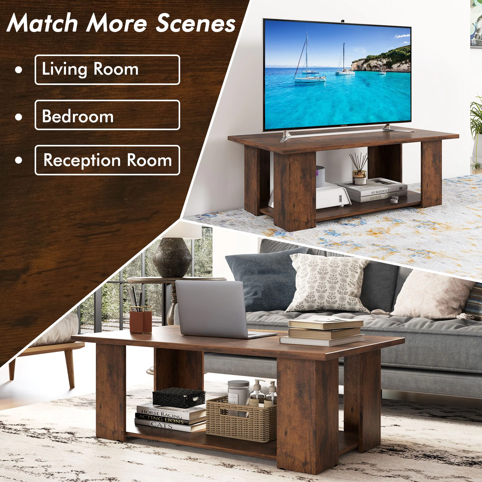SlickBlue Modern Coffee Table with 2-Tier Storage Shelf for Living Room