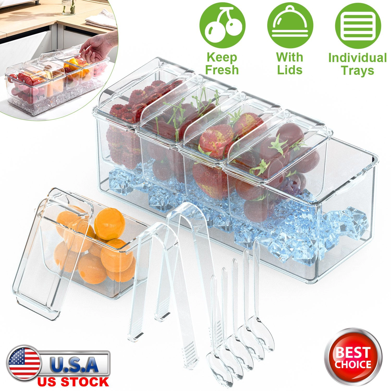 GBruno Ice Chilled Condiment Caddy With 5 Containers