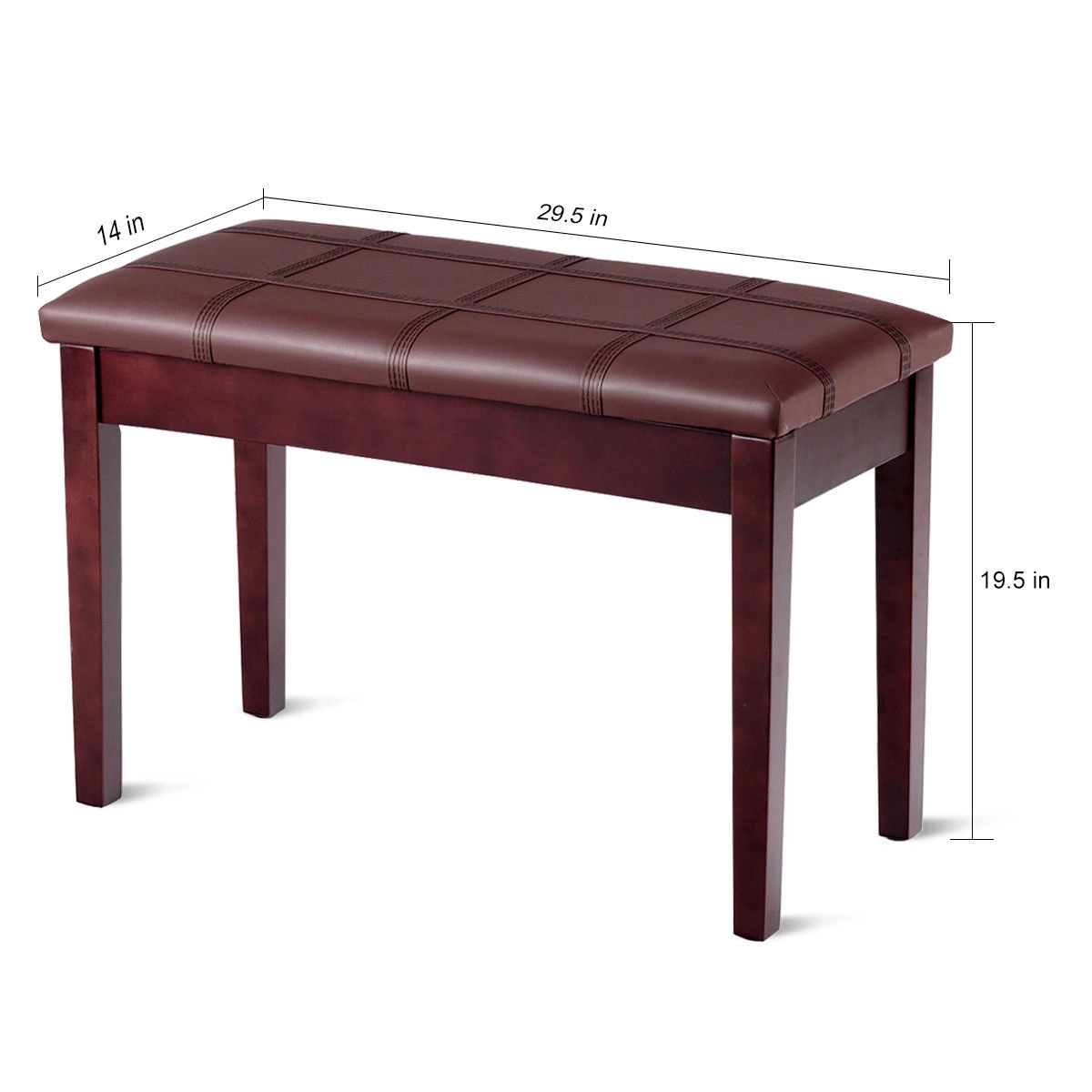 SUGIFT Solid Wood PU Leather Double Duet Piano Keyboard Bench Ottoman 360-Lb Capacity 29.5-in Long Brown