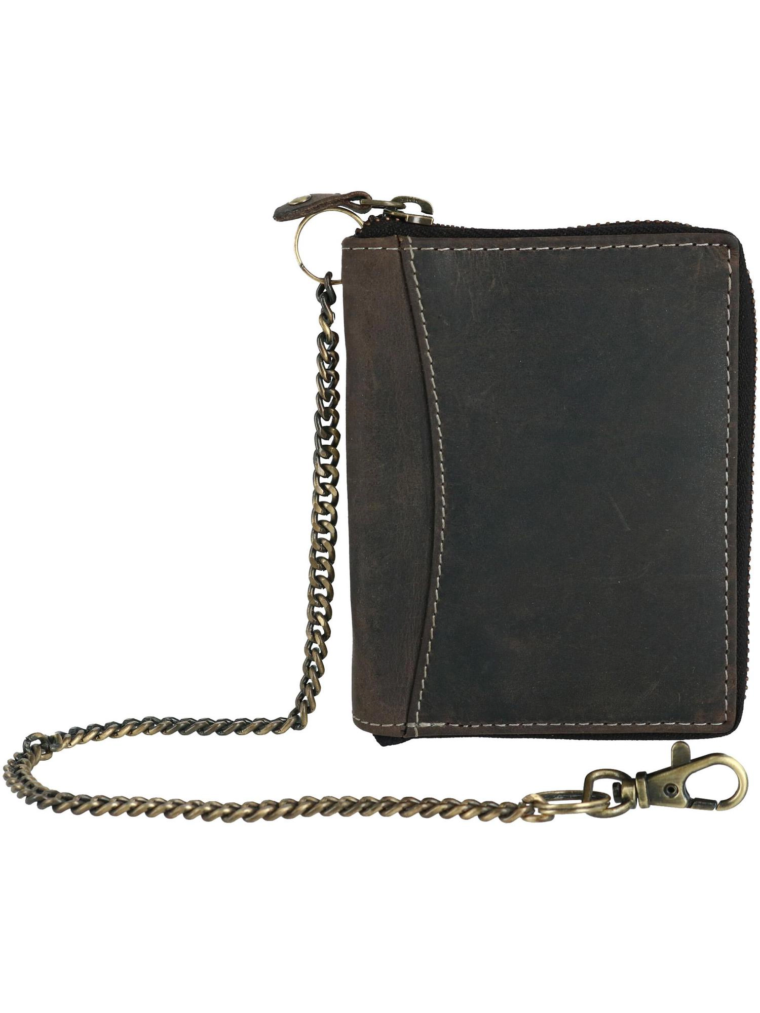 CTM Men's Hunter Leather Zip-Around Bifold Chain Wallet
