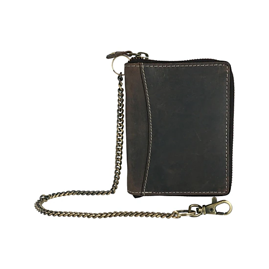 CTM Men's Hunter Leather Zip-Around Bifold Chain Wallet