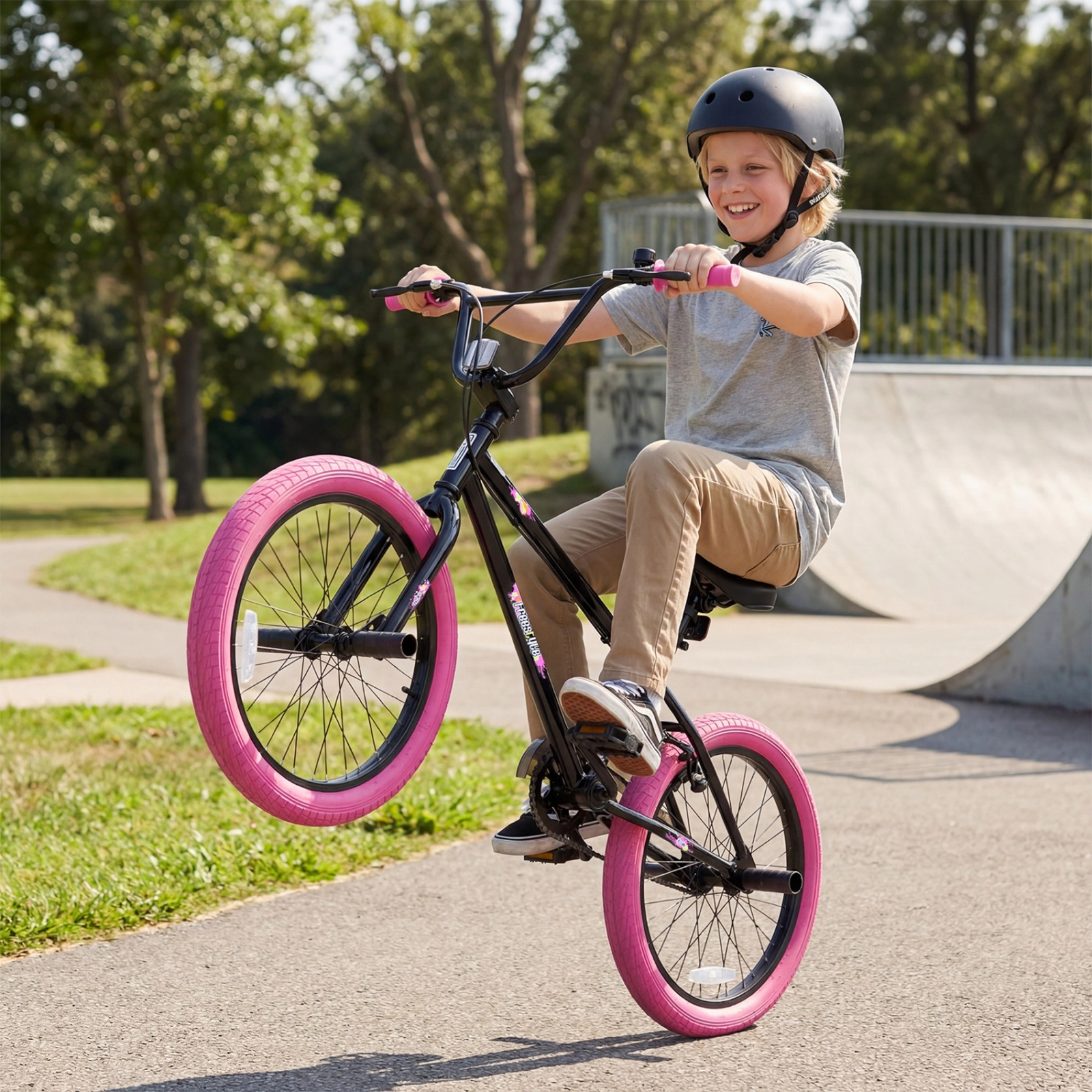 SUGIFT 270 Degree Steering Trick Bicycle with 20-In Wheels and Adjustable Seat 110-lb Capacity Ages 8+ Pink