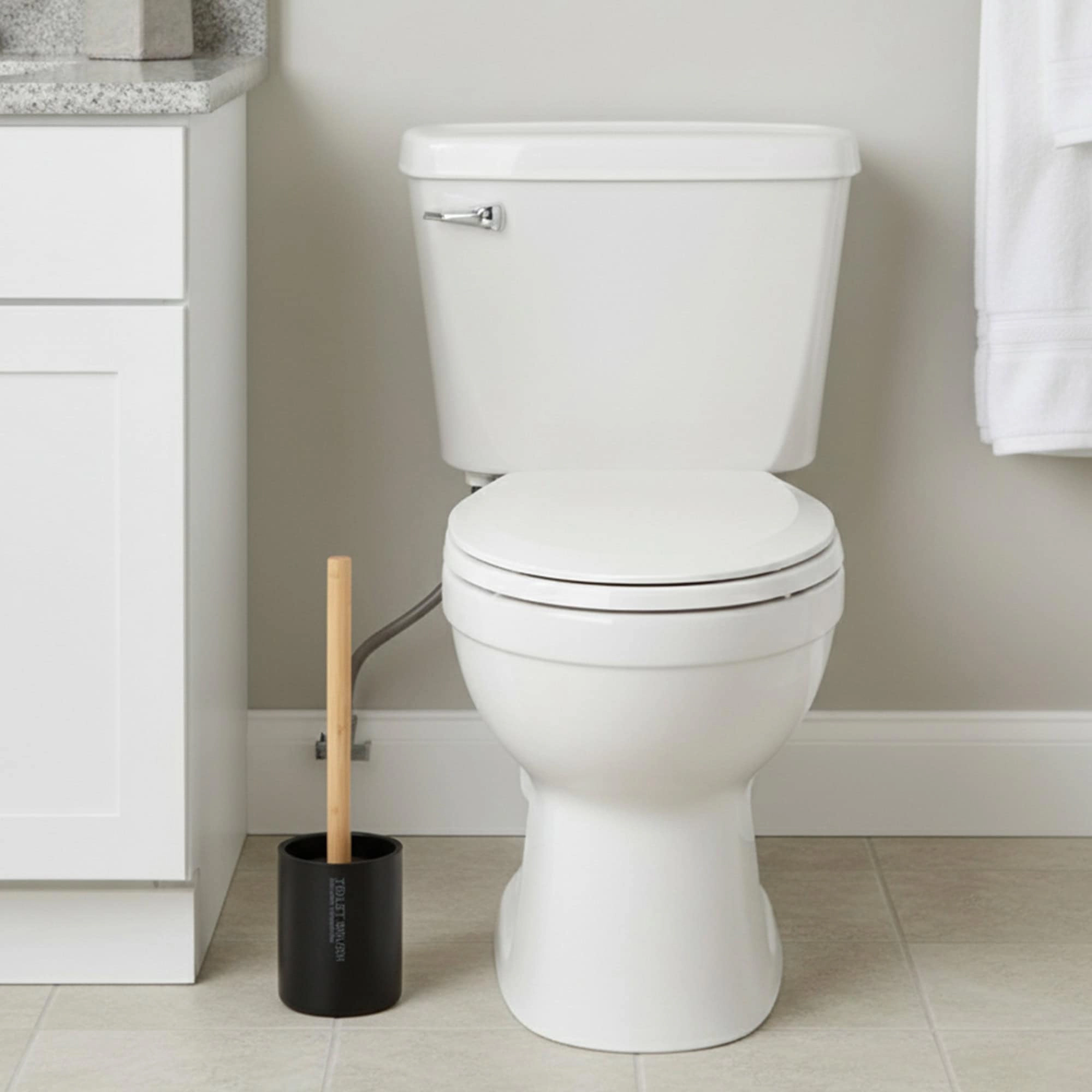 Evideco French Home Goods Willis Toilet Brush Set - Matte Polyresin Cup with Bamboo Handle