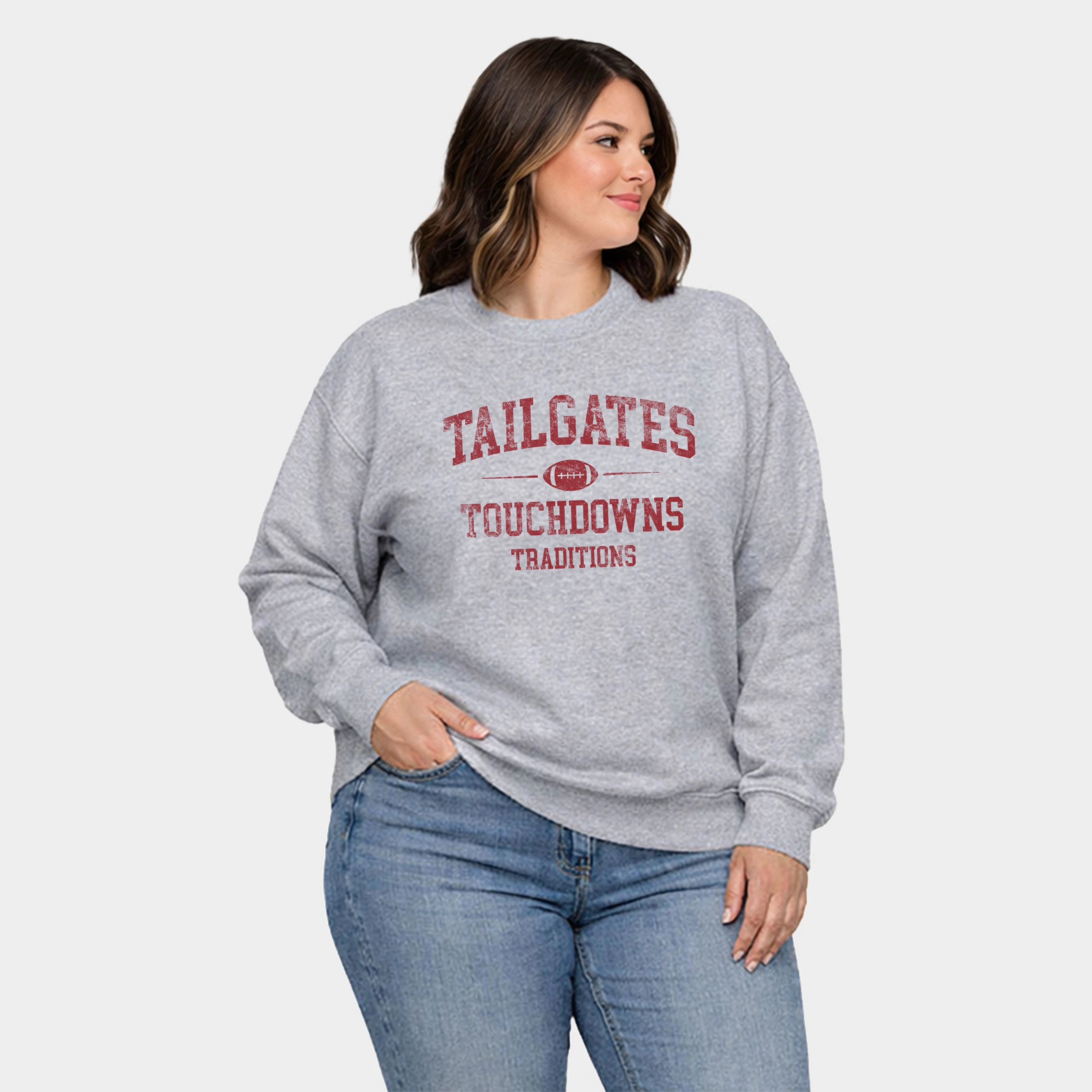 Simply Sage Market - Women's Plus Sized Graphic Sweatshirt Tailgates Touchdowns Traditions