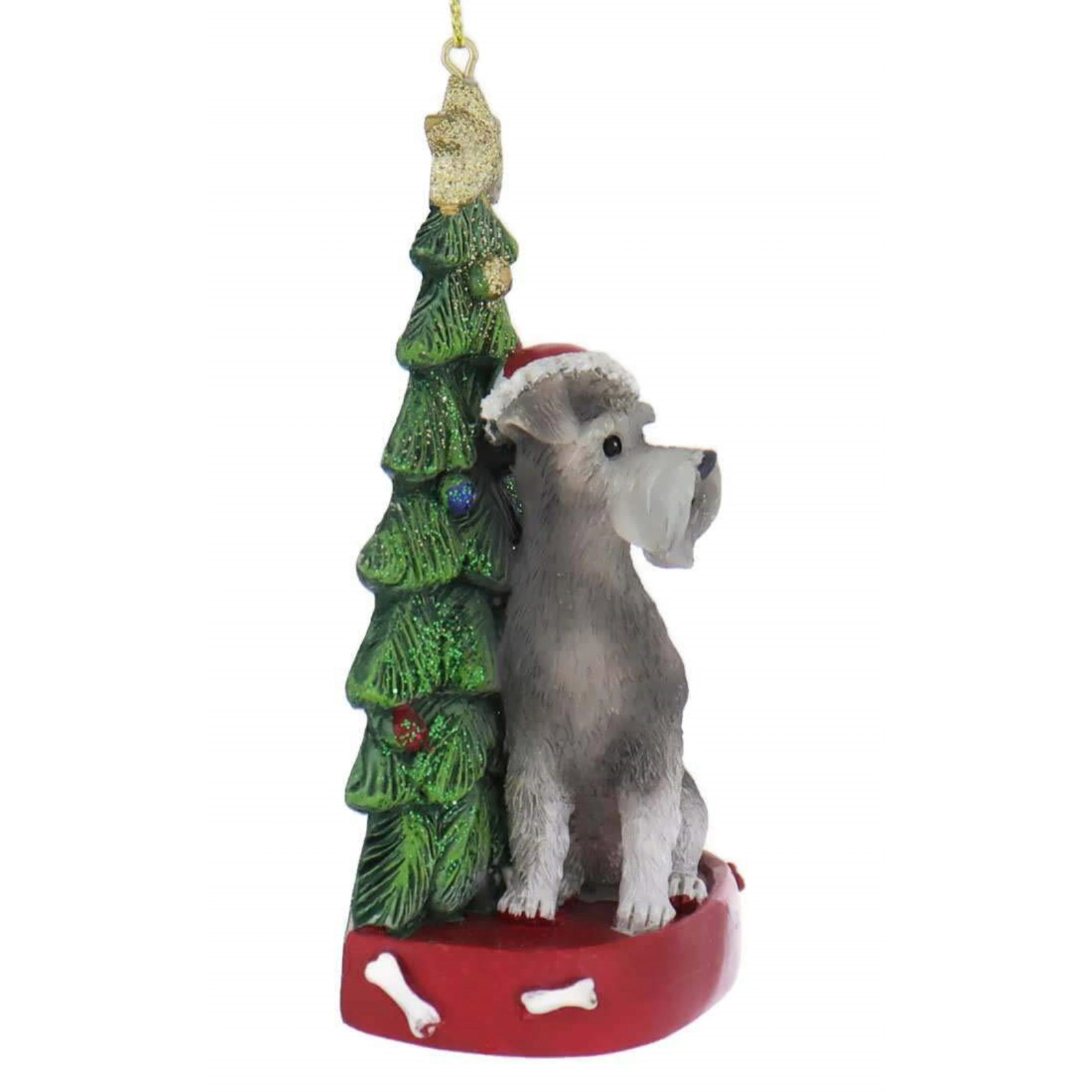 Kurt Adler Schnauzer Dog with Santa Hat and Christmas Tree Resin Ornament 4.25 inch