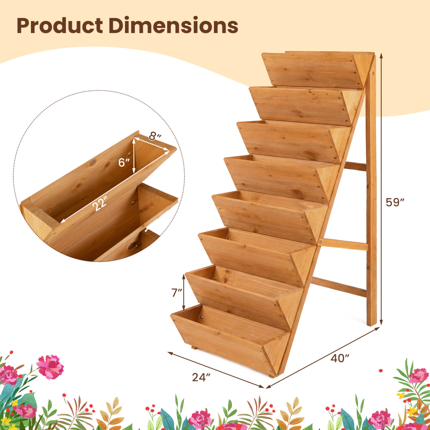 LJG 8-tier Vertical Raised Garden Bed Wood Elevated Planter Box with Legs