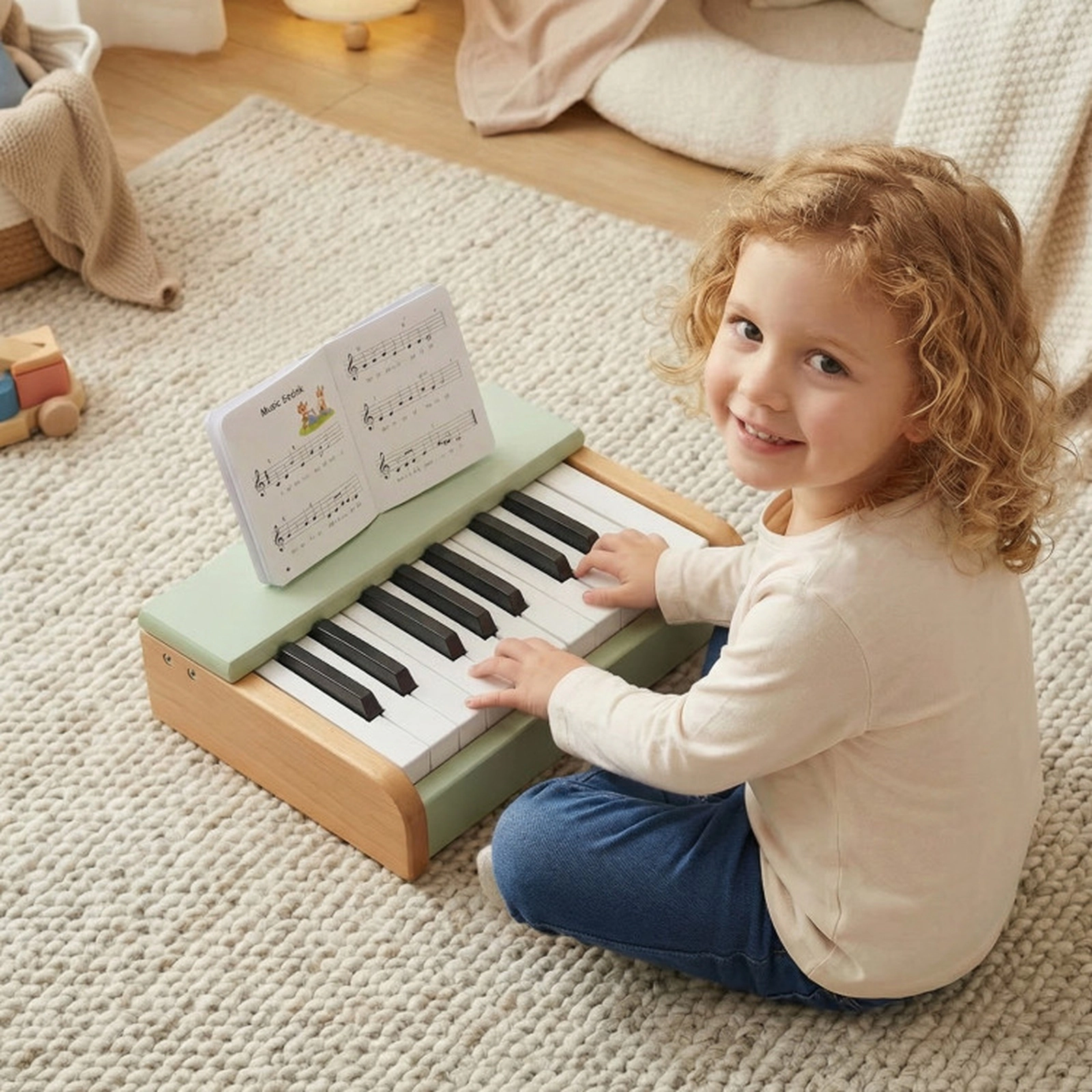 SUGIFT Green 18-Key Wooden Kids Piano with Removable Music Stand Rounded Corners and Rear On Off Switch