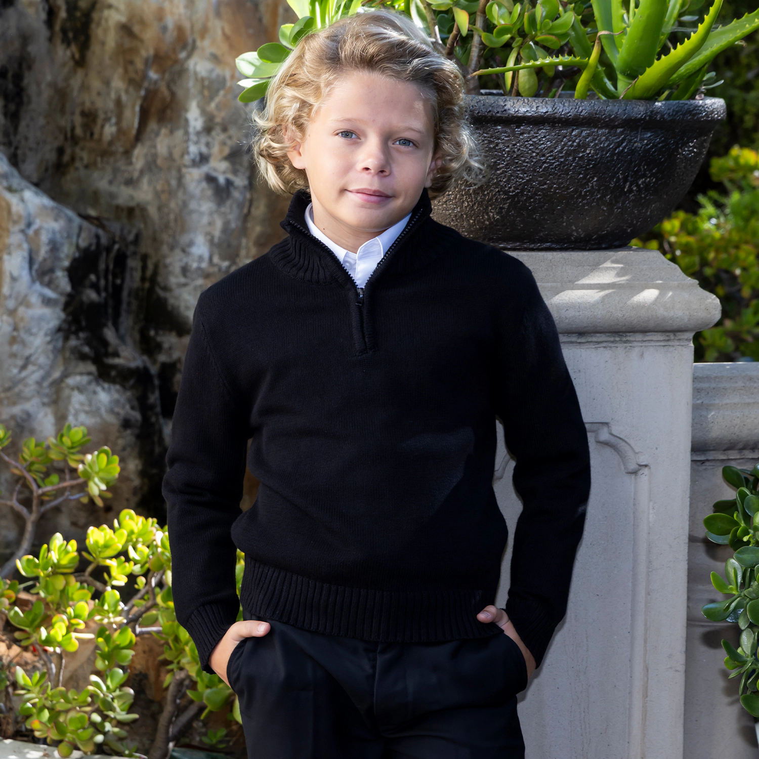 Gioberti Boy's Knitted Quarter-zip 100% Cotton Sweater