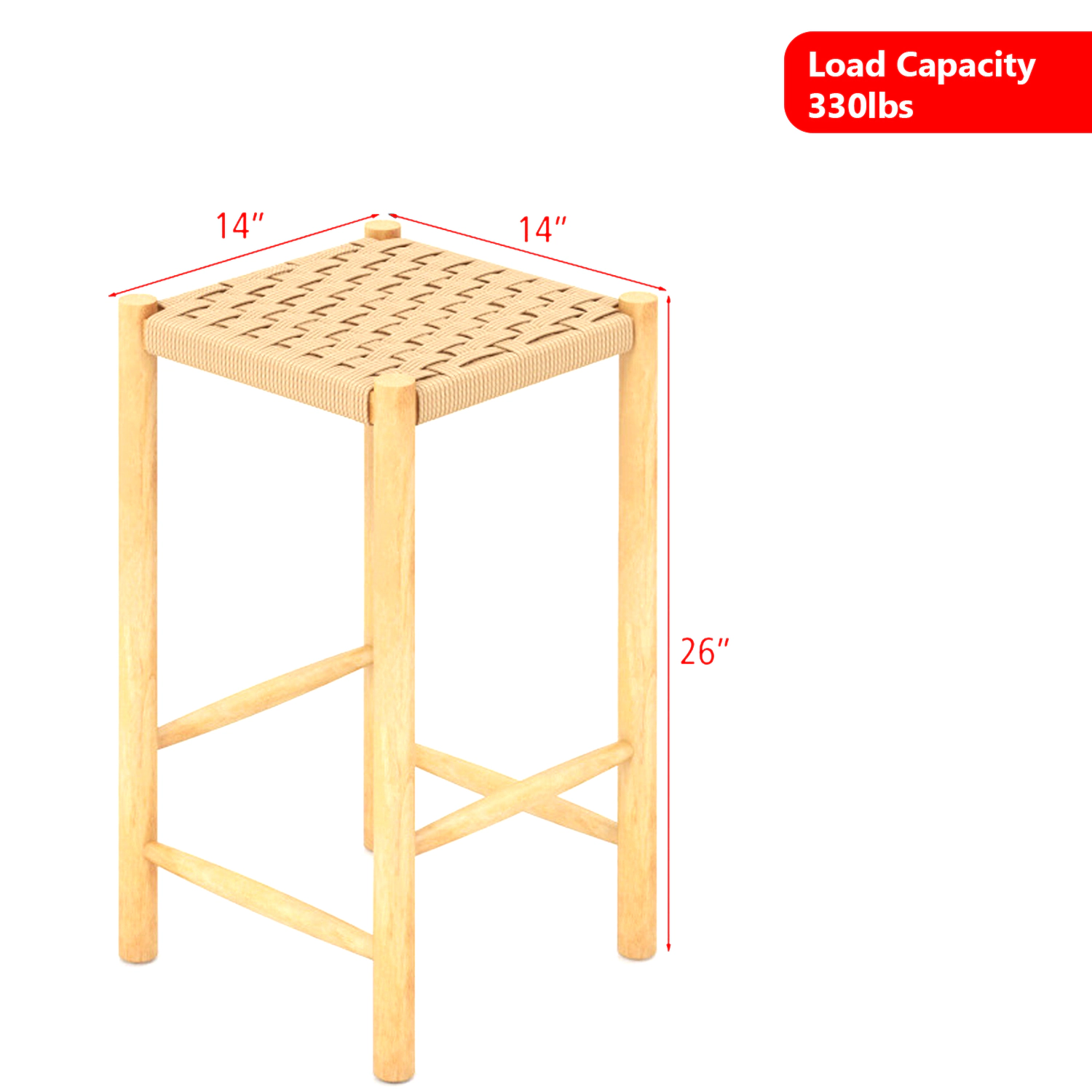 Hivvago 26-Inch Dining Bar Stools with Rubber Wood Frame - Set of 2