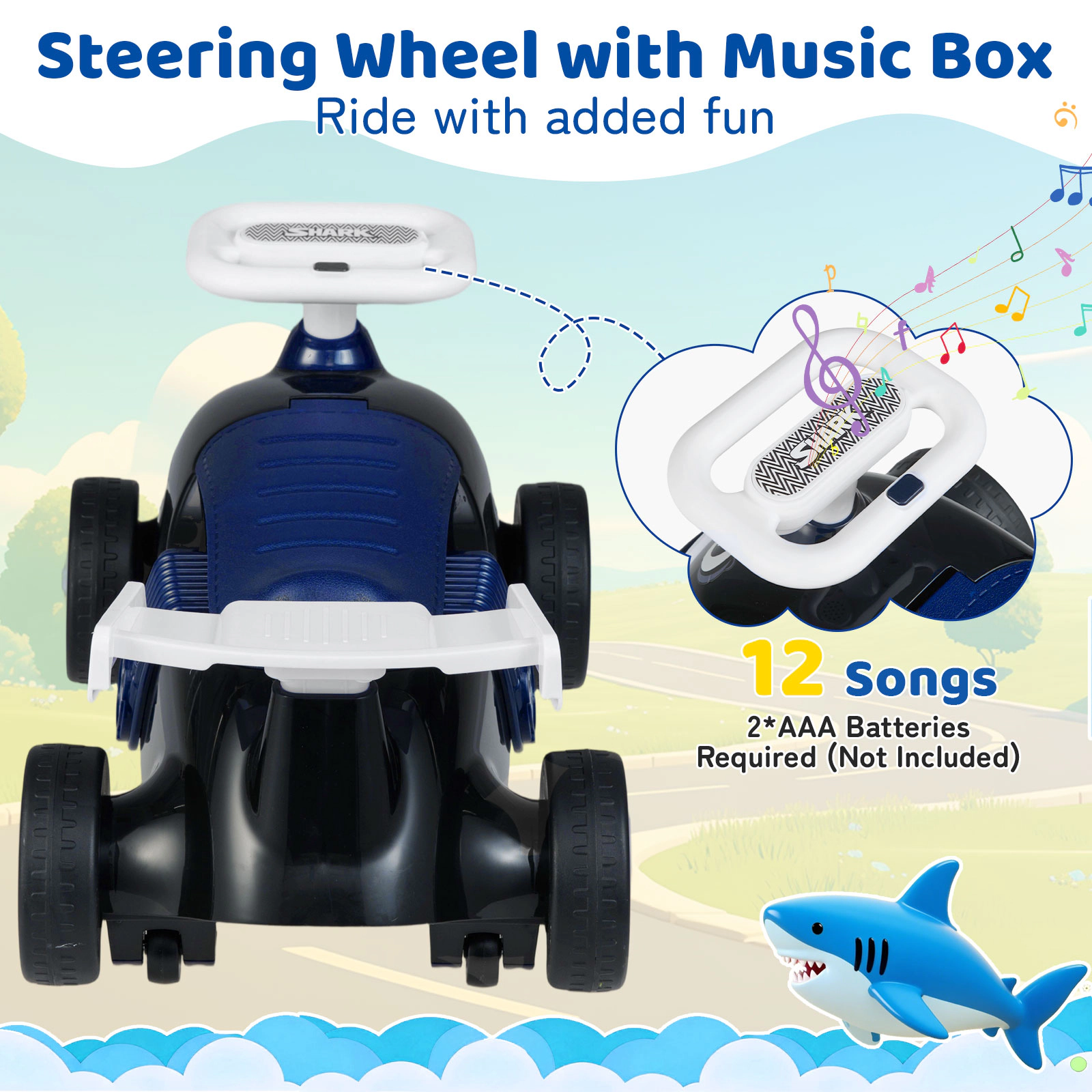 Kids Ride on Sliding Car 12 Songs Steering Wheel Under Seat Storage 19-36 Months 33-lb Limit