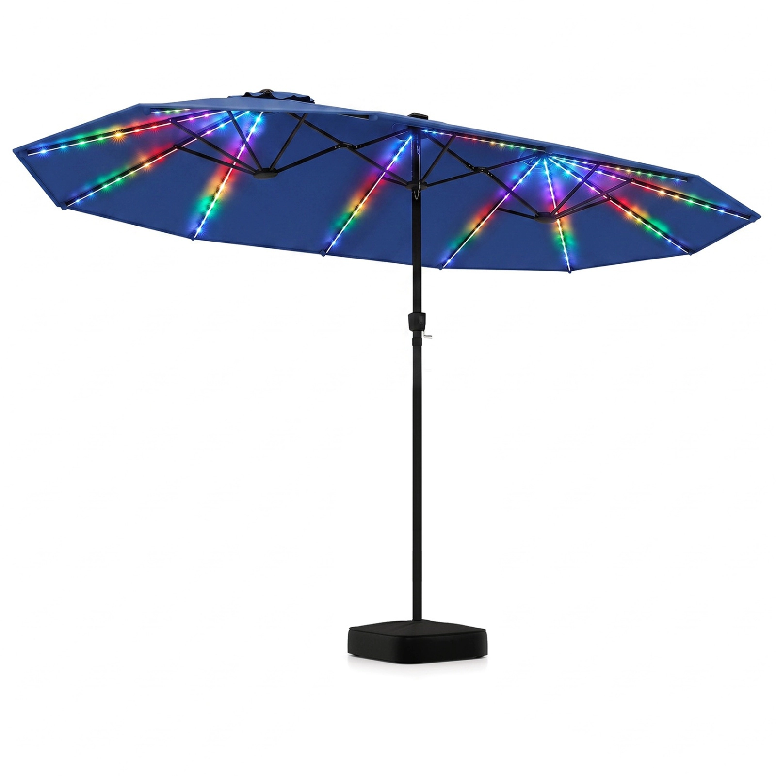 SUGIFT Extra-Large Patio Umbrella with 144 LED Lights Solar & Type-C Charging 12 Reinforced Ribs with Weighted Base Navy