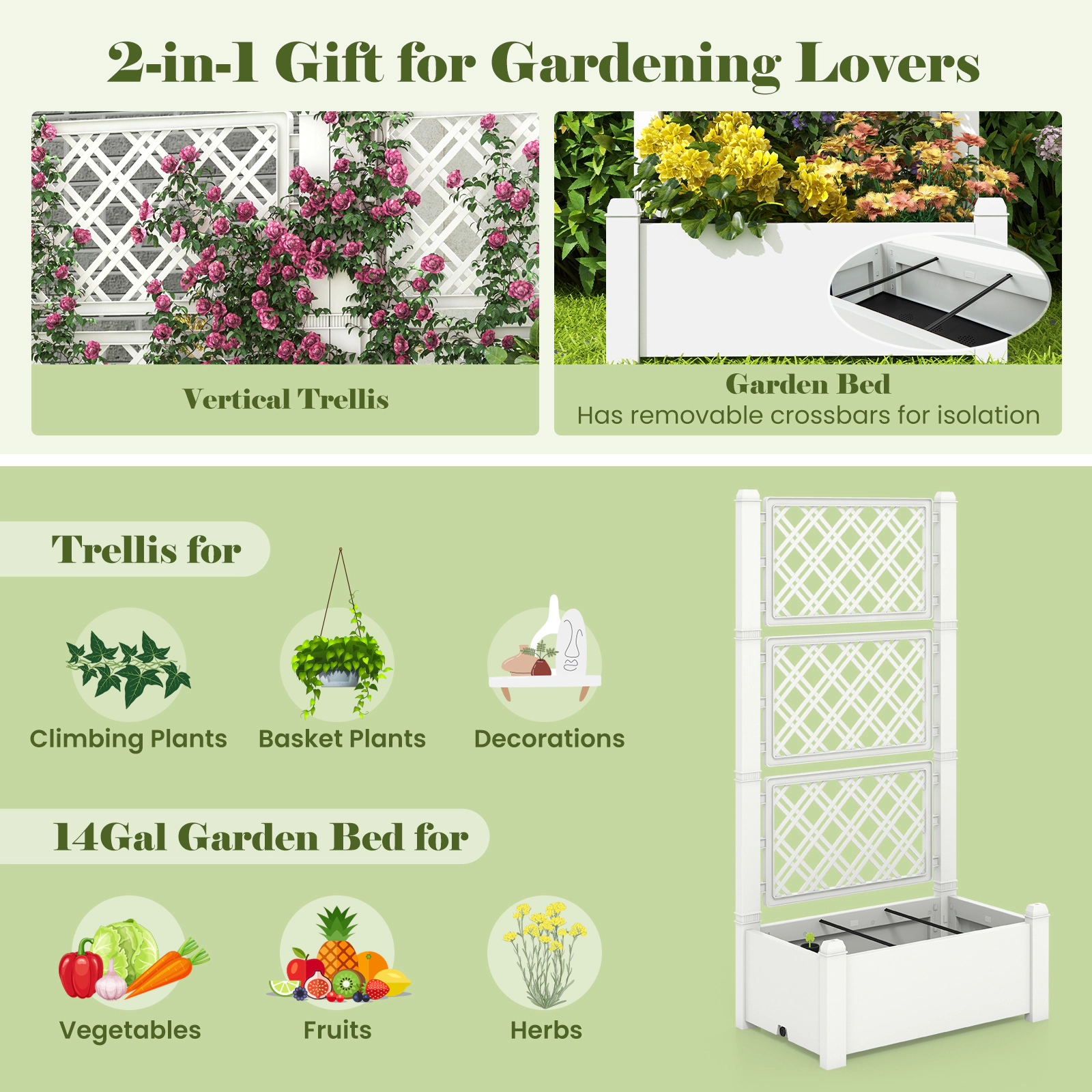 SlickBlue Outdoor Self Watering Raised Garden Bed with Trellis