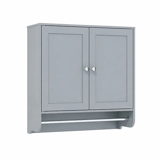 SUGIFT Gray Wall Mounted Bathroom Storage Medicine Cabinet with Towel Bar and 3-Level Adjustable Shelf
