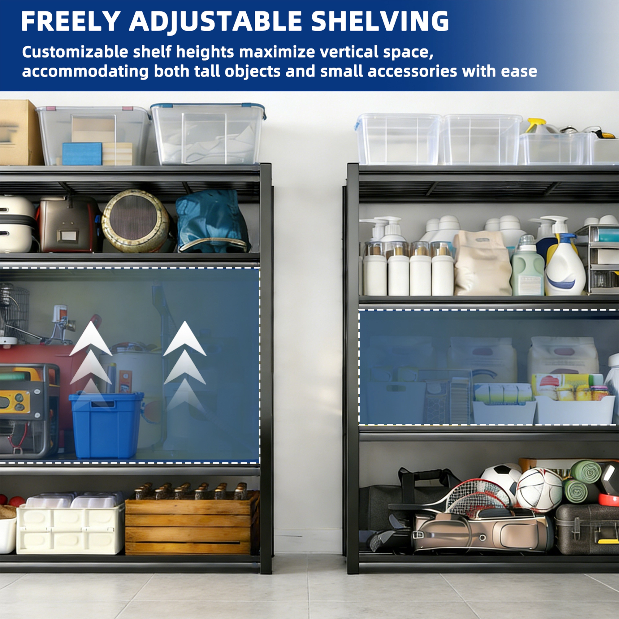 Flynama 4-Tier Garage Shelving Unit, Industrial Steel, Adjustable, Matte Black (71"W x 71"H x 24"D)