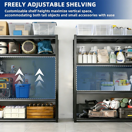 Flynama 4-Tier Garage Shelving Unit, Industrial Steel, Adjustable, Matte Black (71"W x 71"H x 24"D)