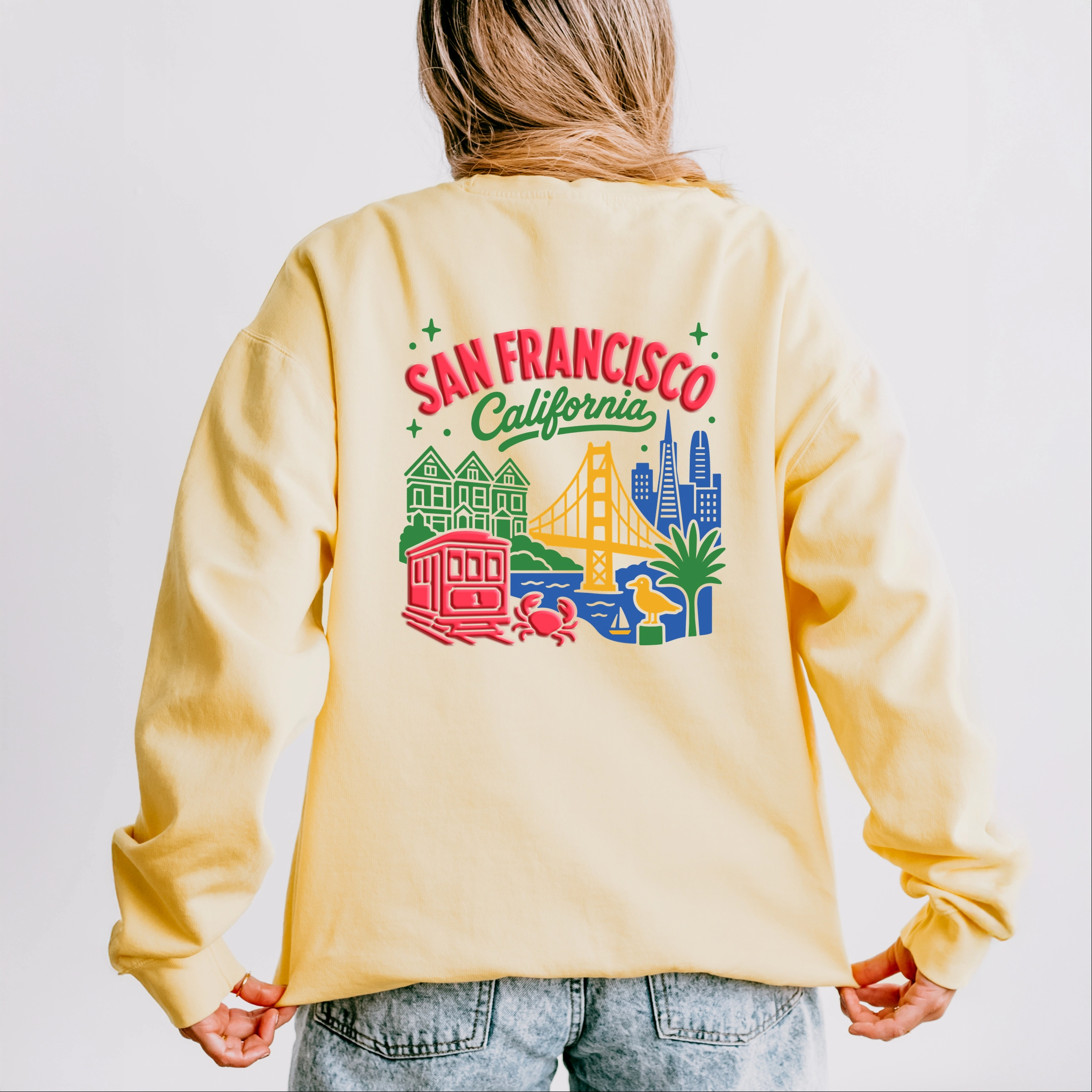 Simply Sage Market - Women's Lightweight Garment Dyed Sweatshirt San Francisco Vibrant Puff Print