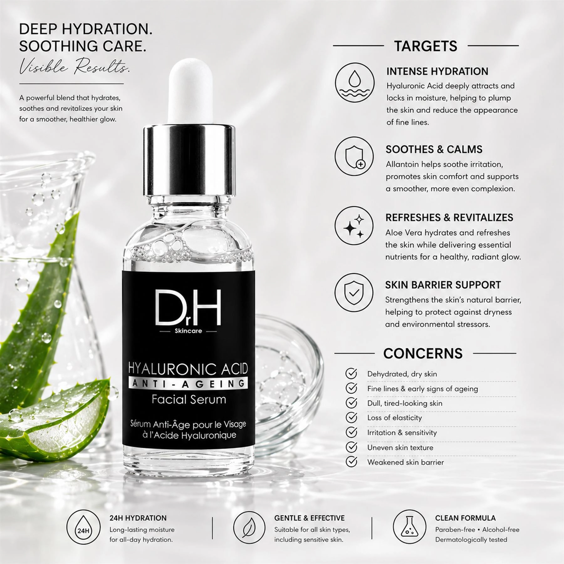 Anti-Ageing Hyaluronic Acid Facial Serum 30ml for Dryness, Fine Lines & Wrinkles
